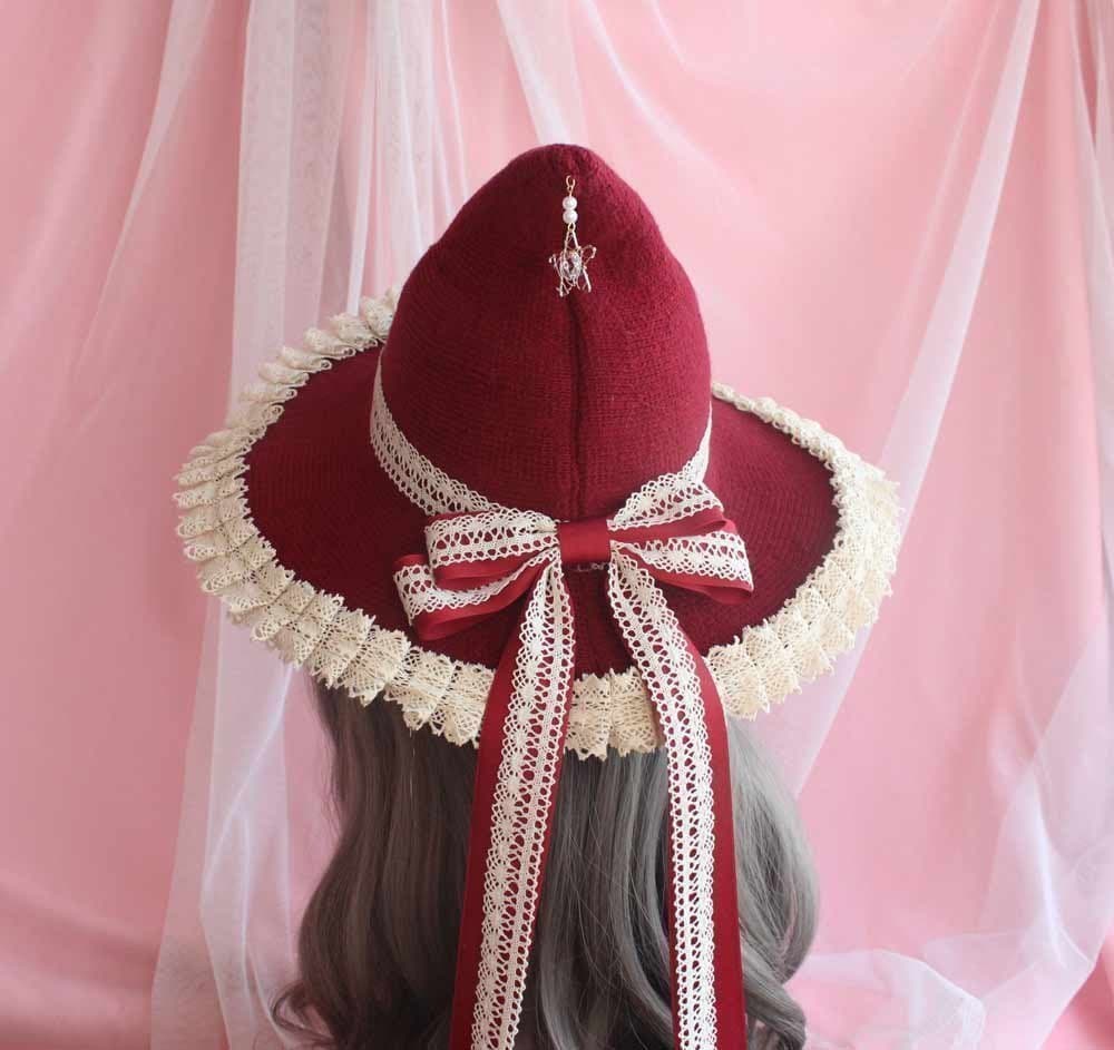 Handgjord julhäxhatt med band, ullblandad trollkarlhatt, häxigt klädsel