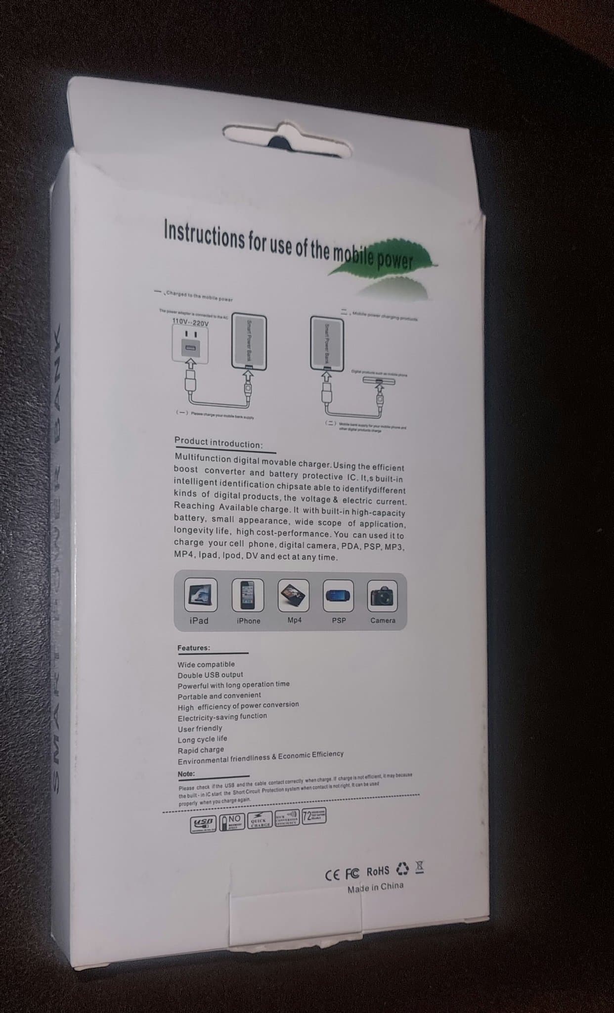 Smart Power Bank Externt Batteri Vit