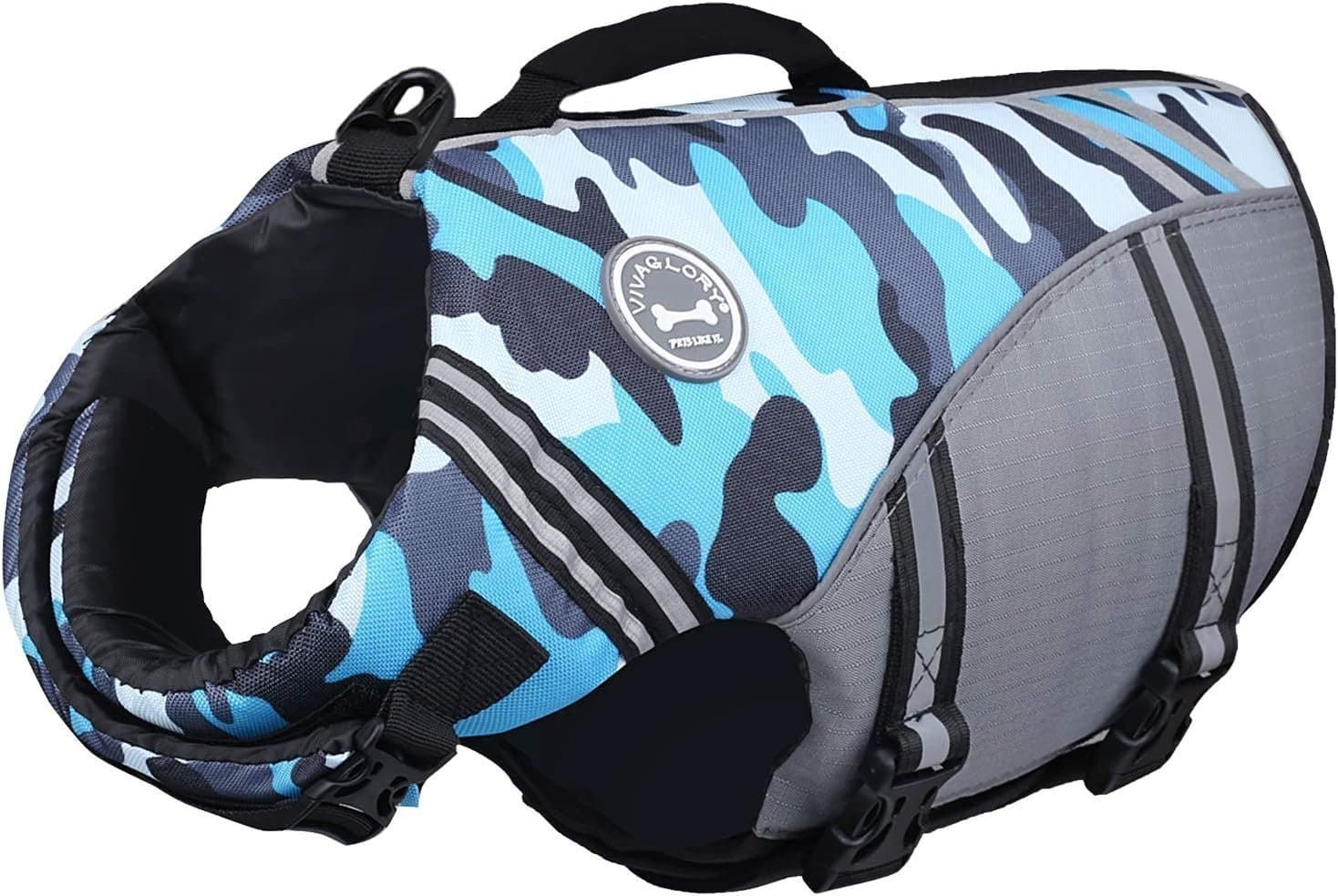 NYTT! STRL XL Vivaglory, Flytväst för Hundar med Reflexer, Camo Blå, XL