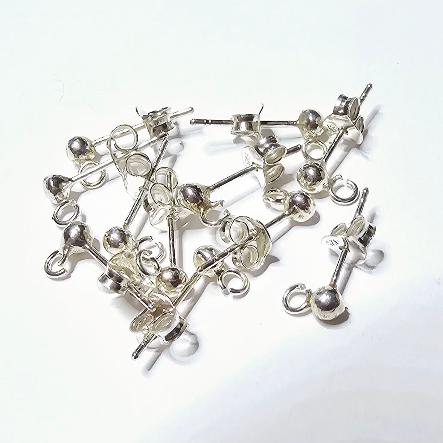 5 par sterling silver stift med 3 mm kula och ögla örhängen smyckestillbehör