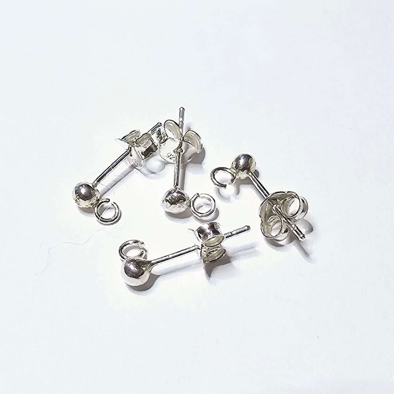 2 par sterling silver stift med 3 mm kula och ögla örhängen smyckestillbehör