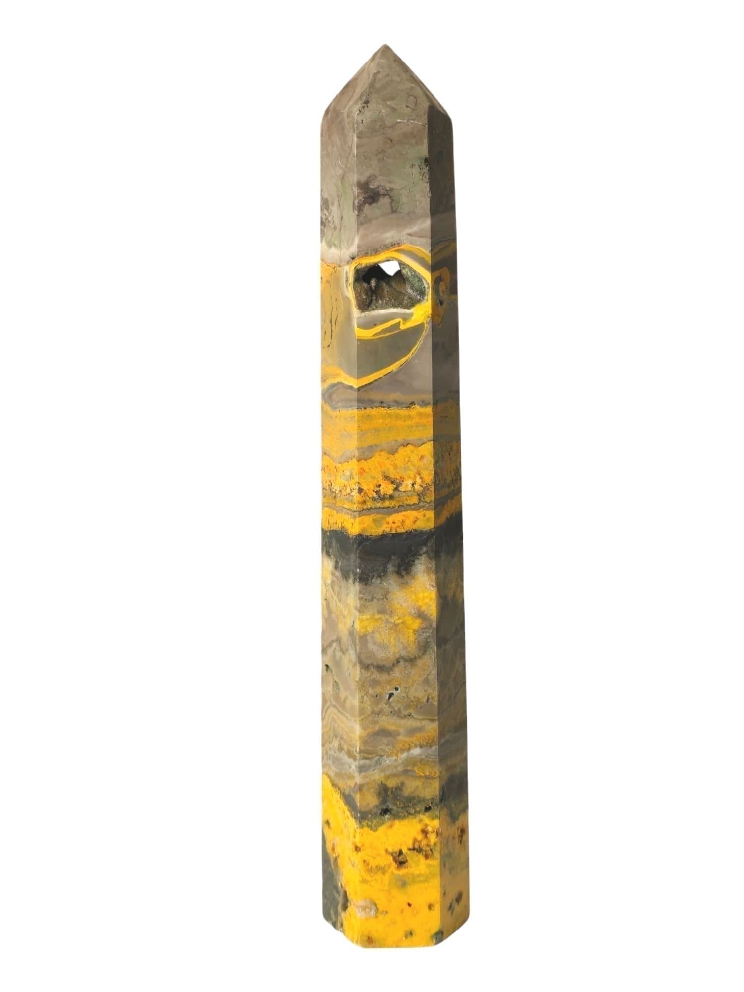 Jättefint stort Bumblebee Jaspis torn Kristall / Natursten / Ädelsten prydnad NY