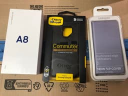 Samsung Galaxy A8 (2018) 32GB med Otterbox Commuter och Neon Flip Cover IP68