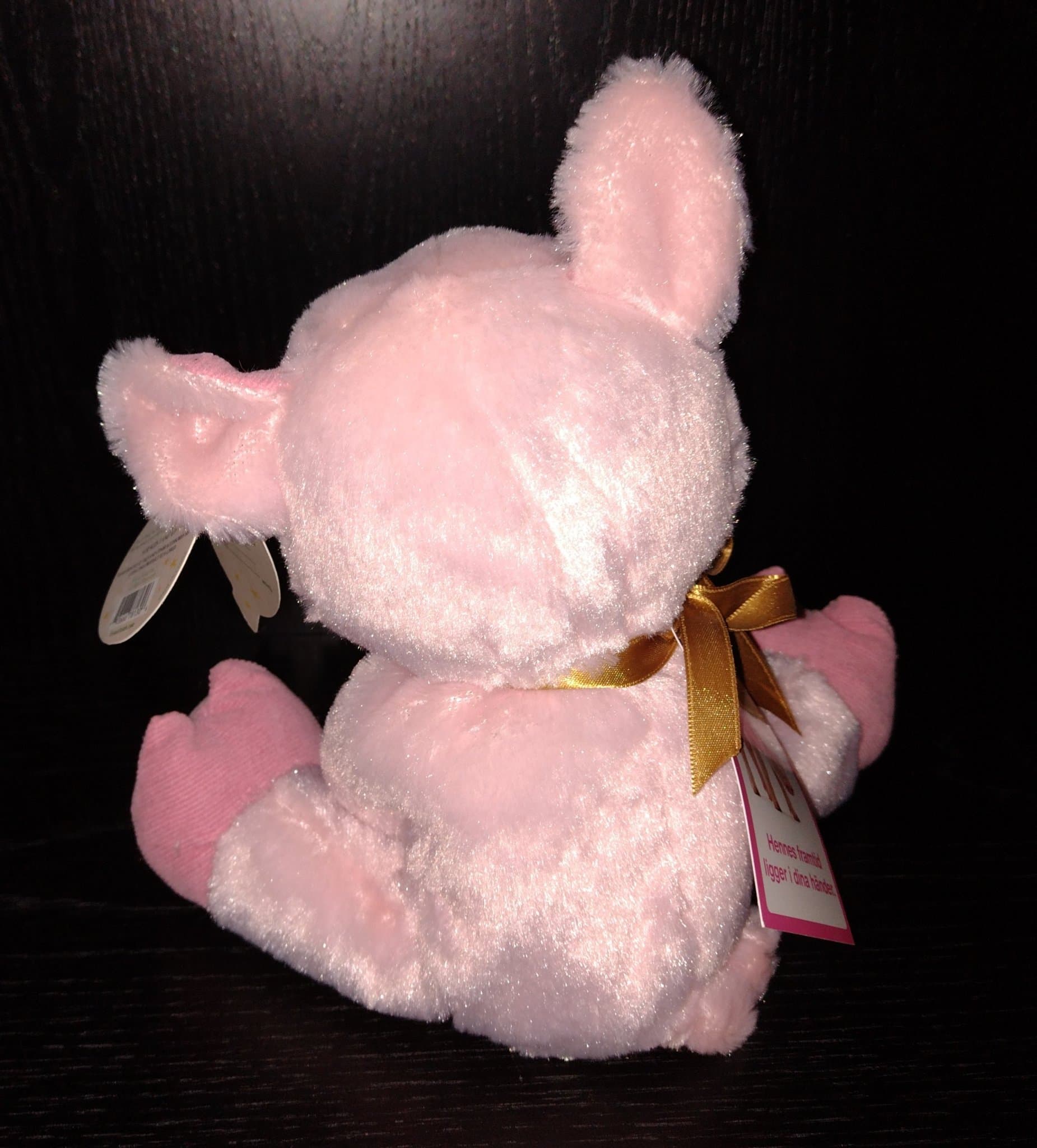 Rosa gris Mjukdjur Guld rosett First & Main gosedjur Handgjord Söt barn present