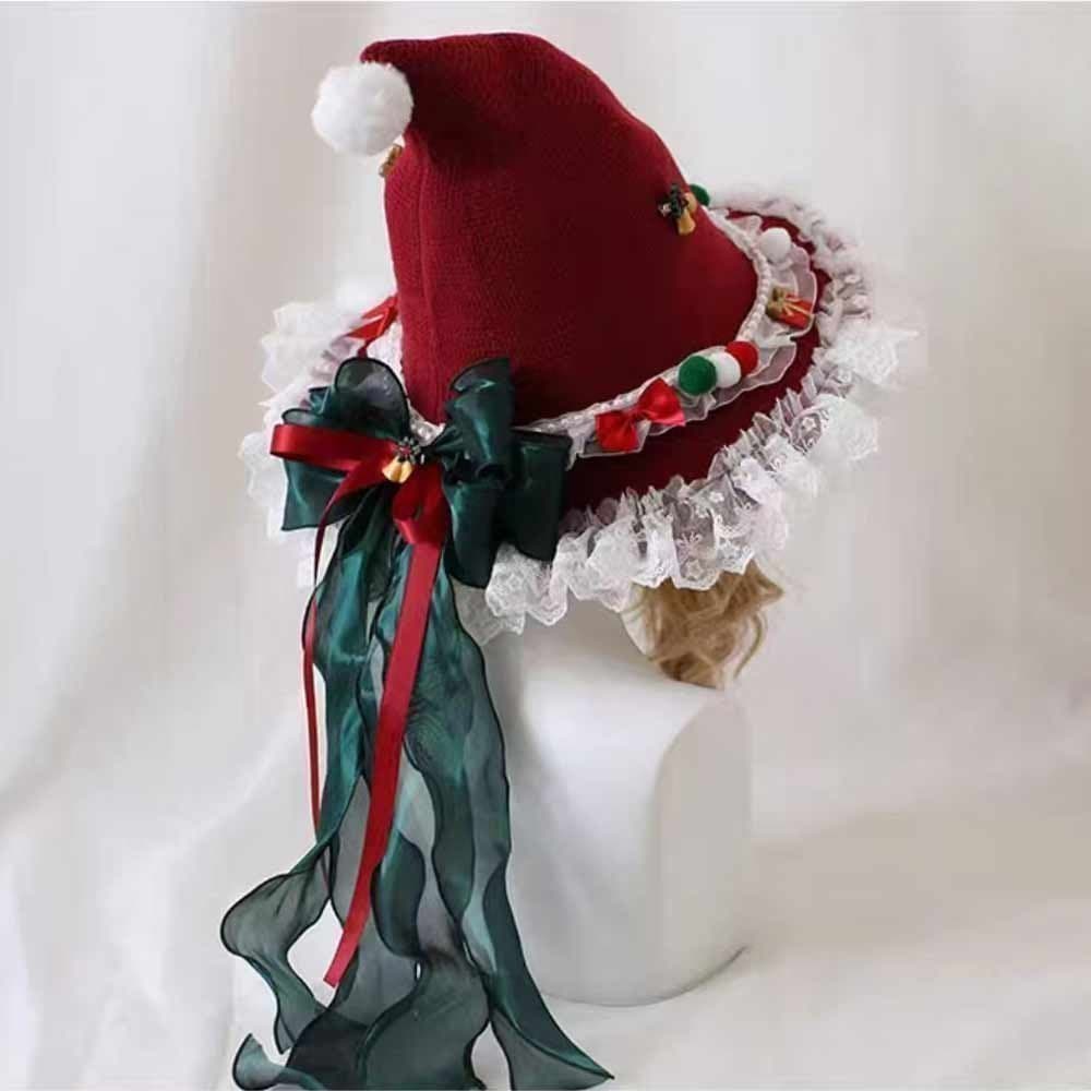 Handgjord julhäxhatt med klockor och band, ullblandad trollkarlhatt