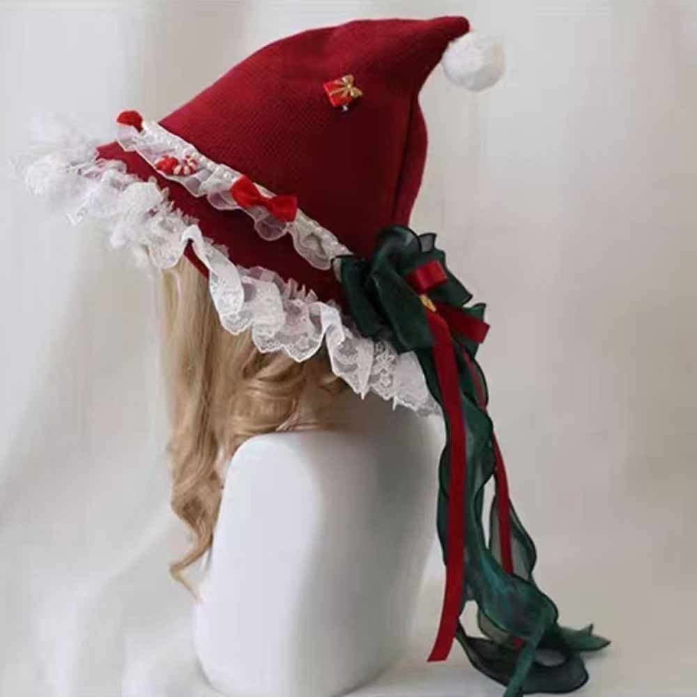 Handgjord julhäxhatt med klockor och band, ullblandad trollkarlhatt