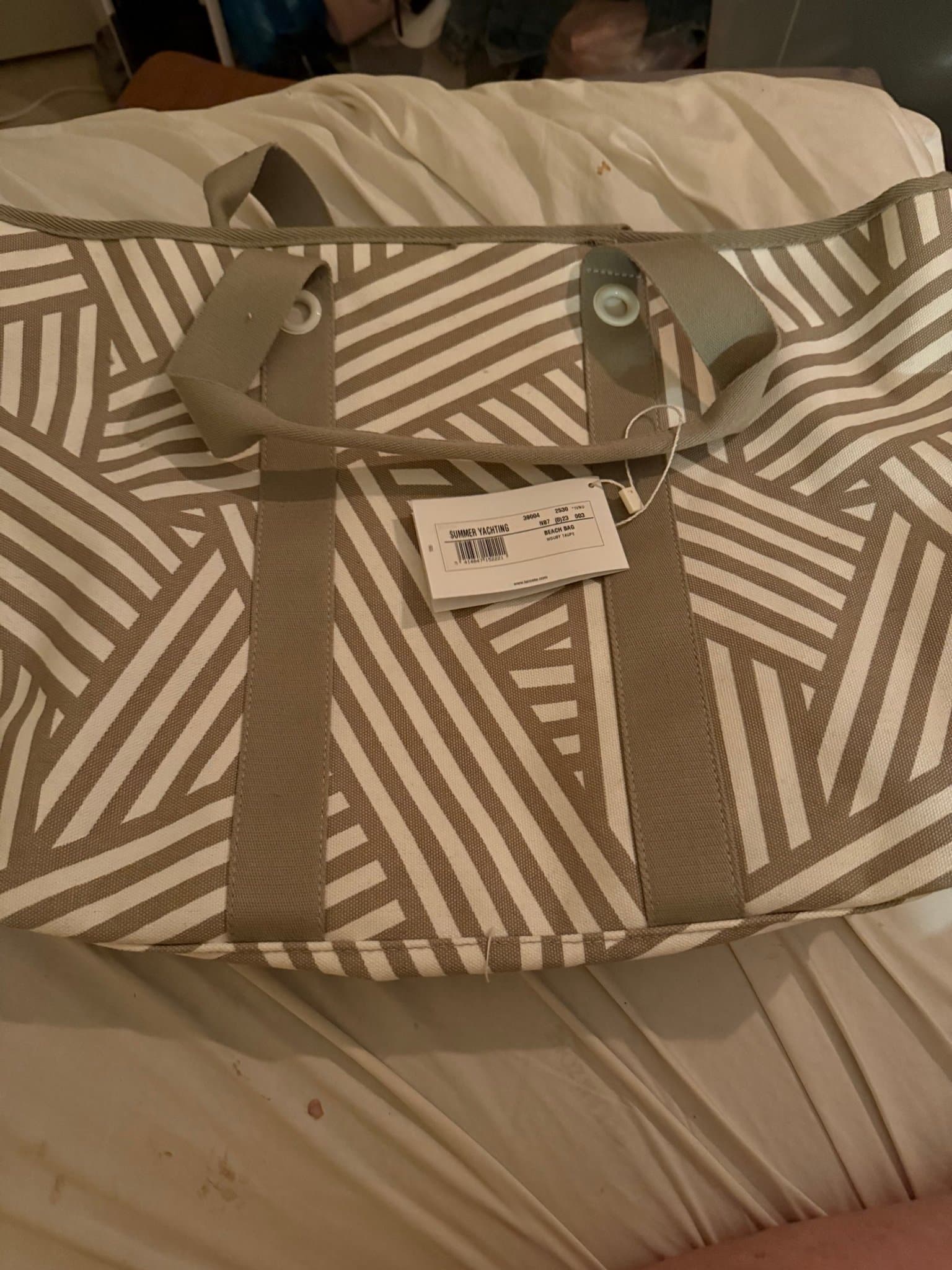 Lacoste beige/vit väska strandväska