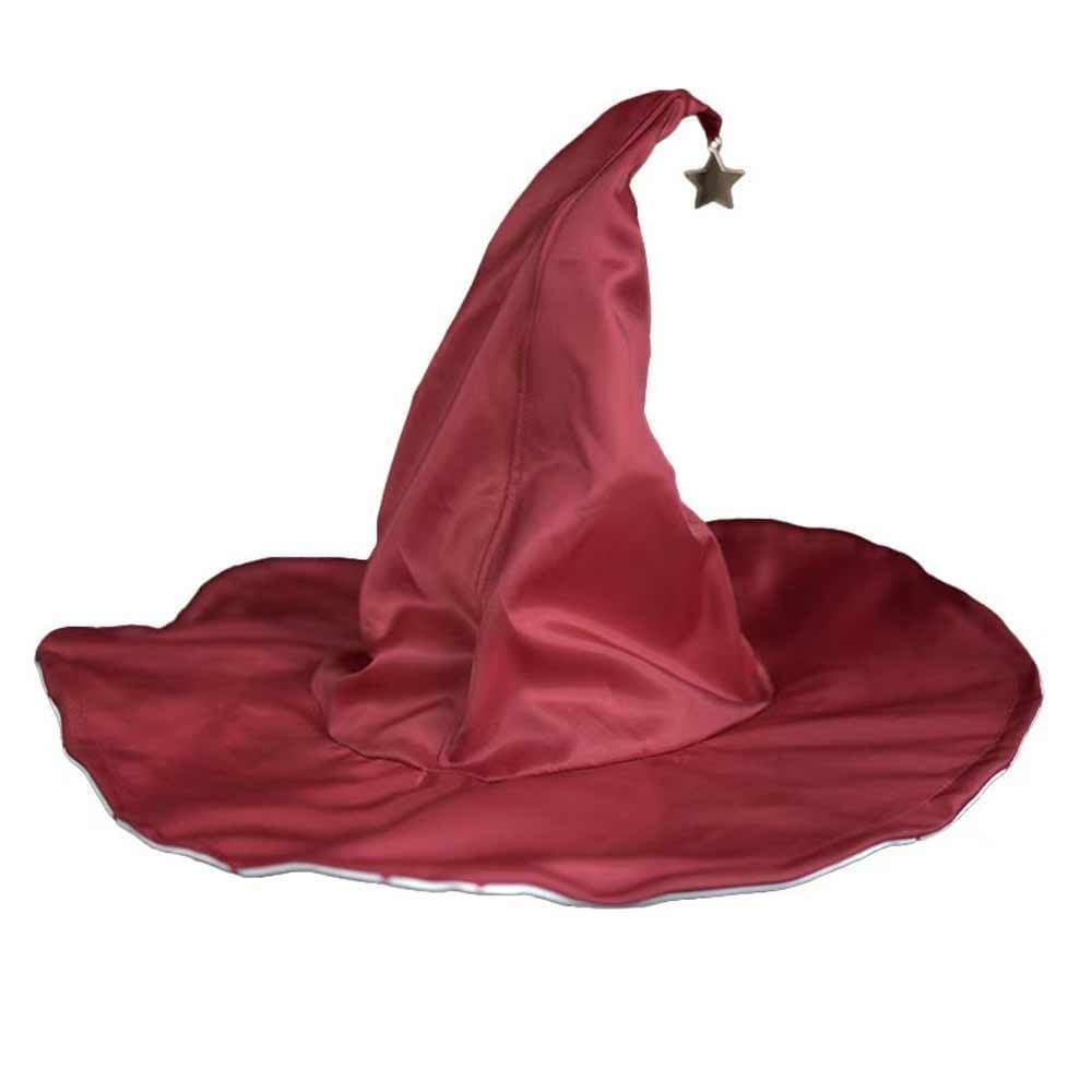 Röd med vit häxhatt med stjärna, bredbrättad Halloween-kostymtrollkarlhatt