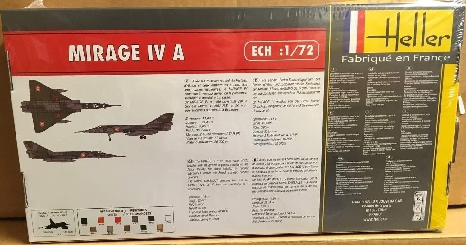 MIRAGE IV A INCL GLUE & PAINT HELLER 1/72 OÖPPNAD