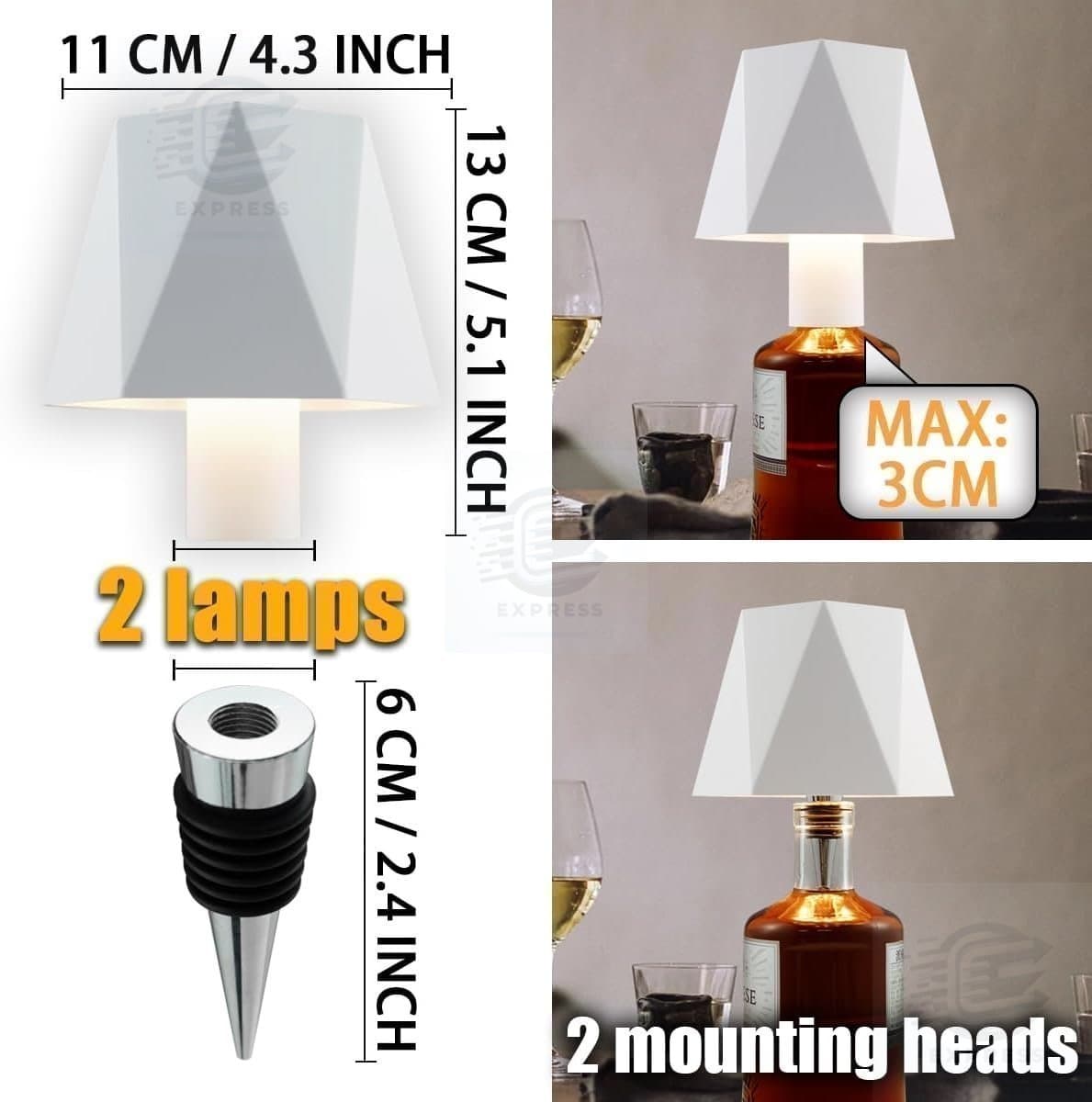 NY 2st Bärbar Bordslampa för Flaskor • Dimbart LED-ljus • Stilren Design