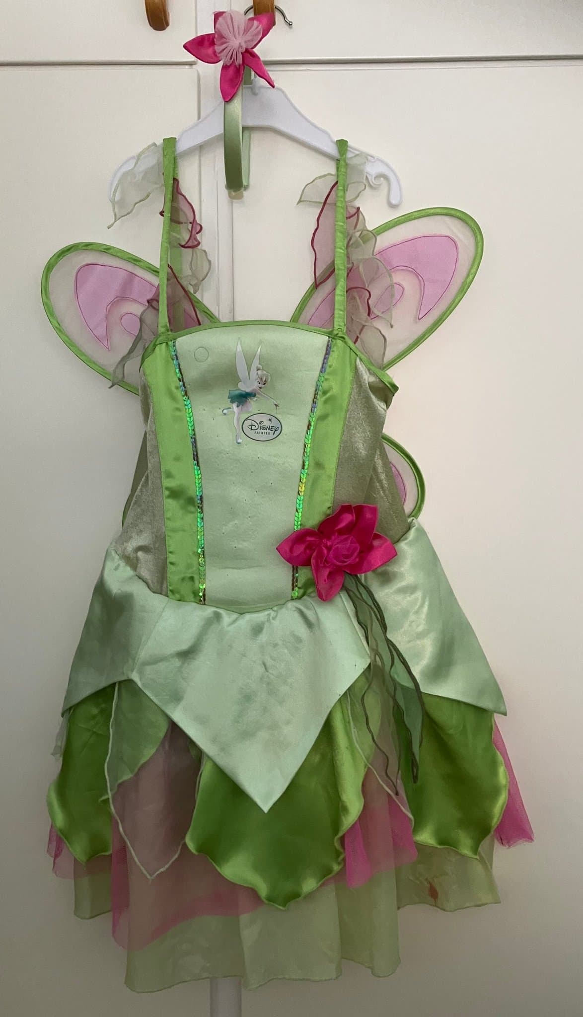 Tingeling utklädningsklänning med vingar och diadem, storlek 140 Tinkerbell