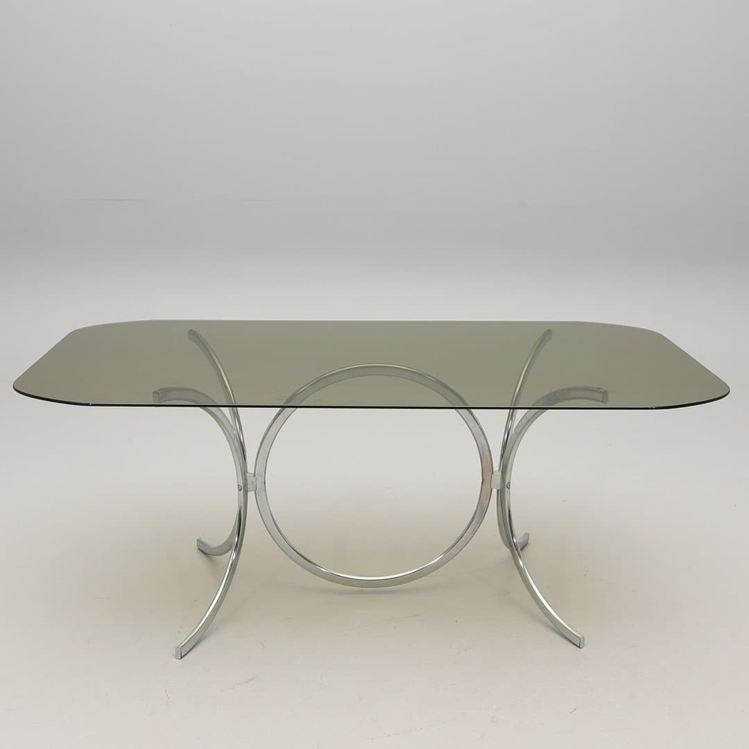 Gastone Rinaldi Vintage Matbord - Space Age 1970-tal – Krom och rökfärgat glas