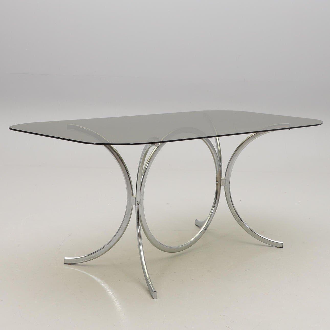 Gastone Rinaldi Vintage Matbord - Space Age 1970-tal – Krom och rökfärgat glas