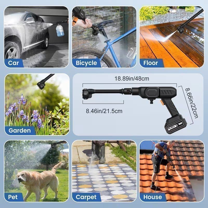Sladdlös Högtryckstvätt med upp till 100 bars tryck