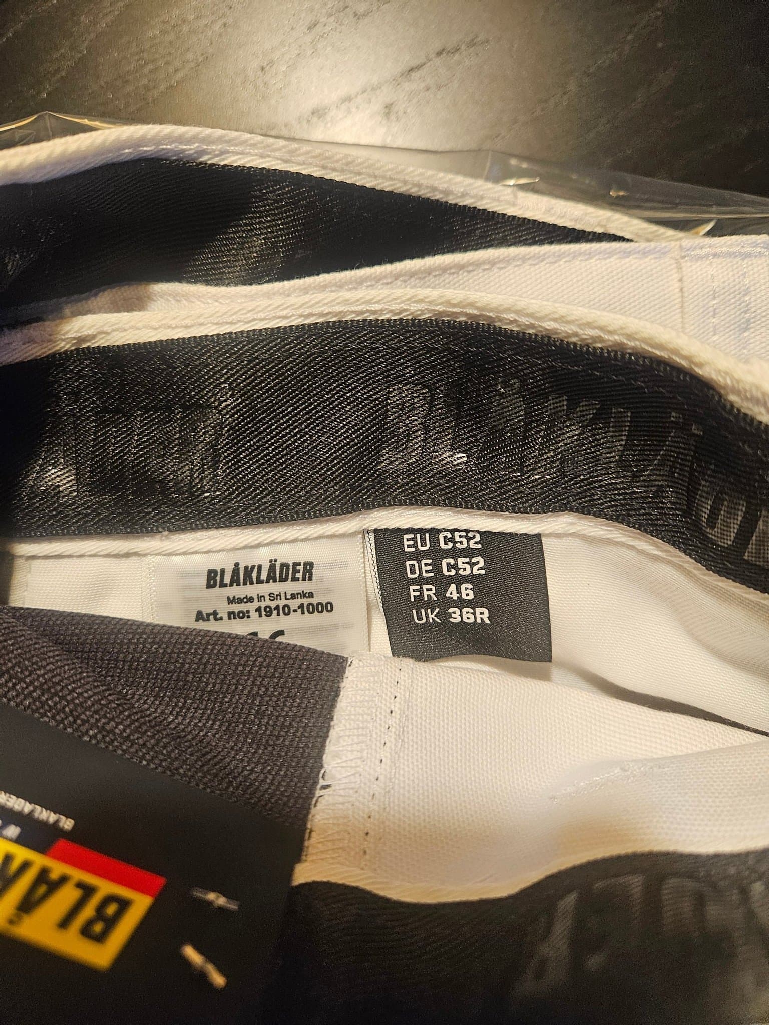 Blåkläder vita, svarta arbetsbyxor, storlek C52