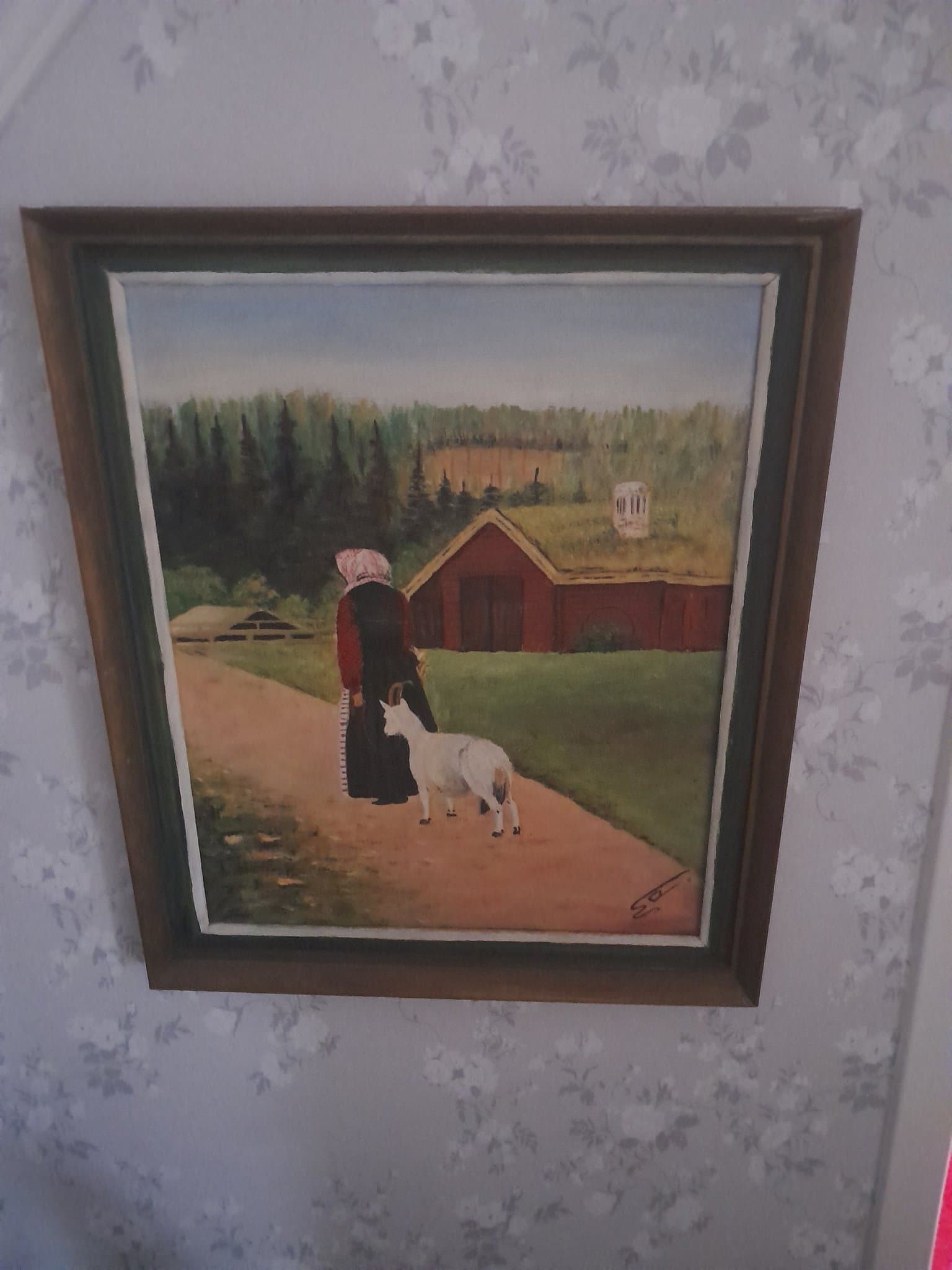 Tavla med getgumman som gick kosian varje dag