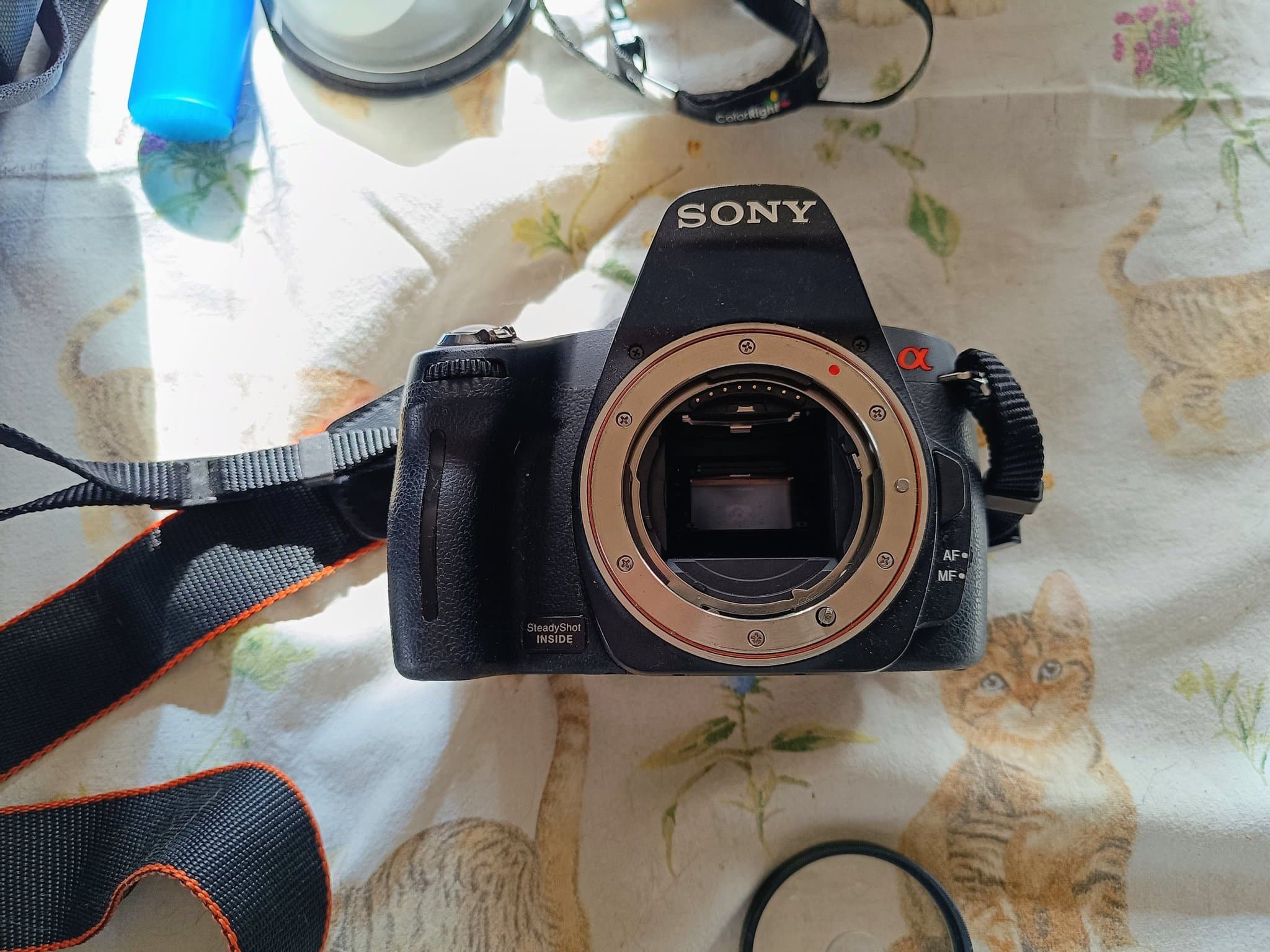 Sony Alpha DSLR-kamera med två objektiv och filter