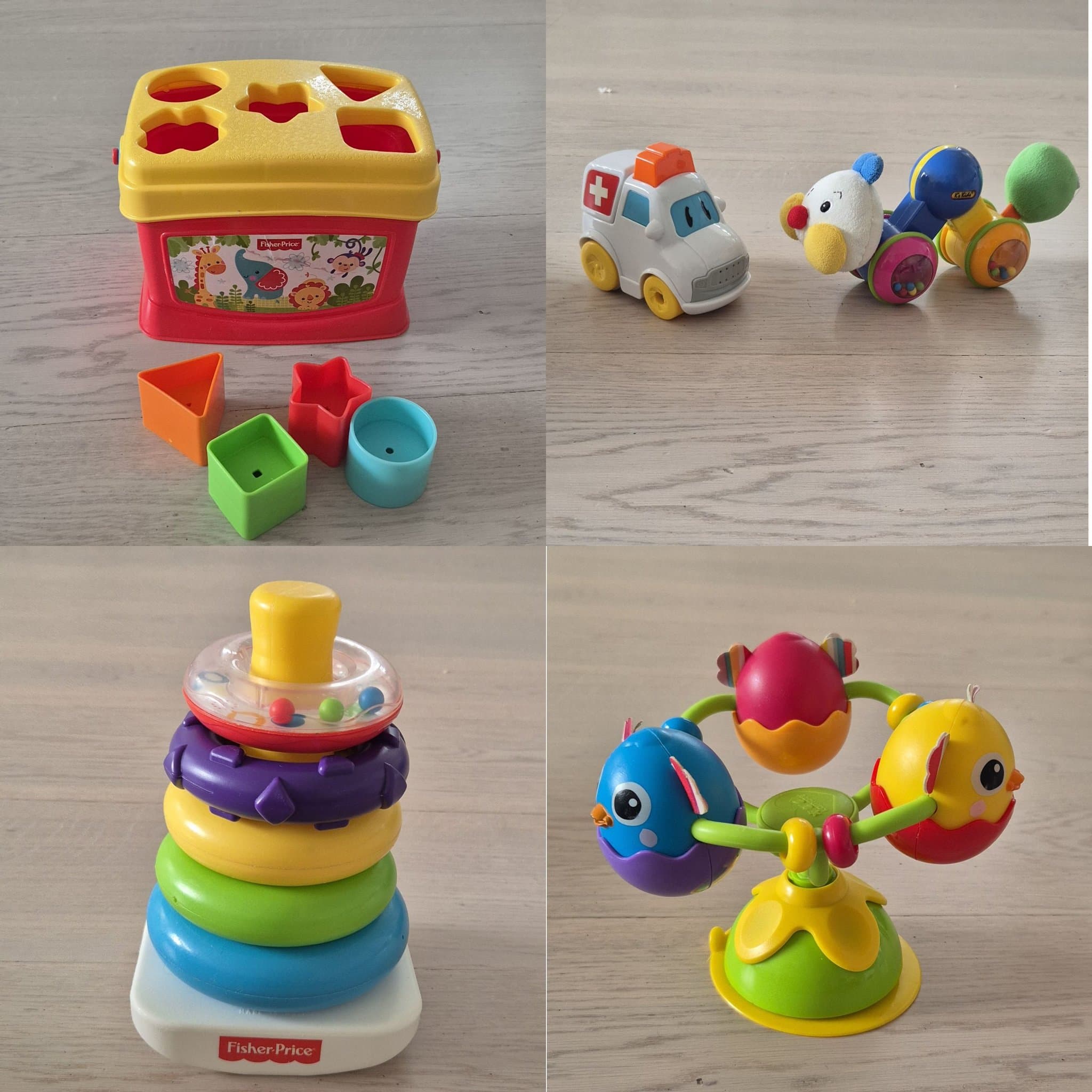 Fisher-Price Babyleksaker: Formsorterare, Stapeltorn, Bil och Snurra