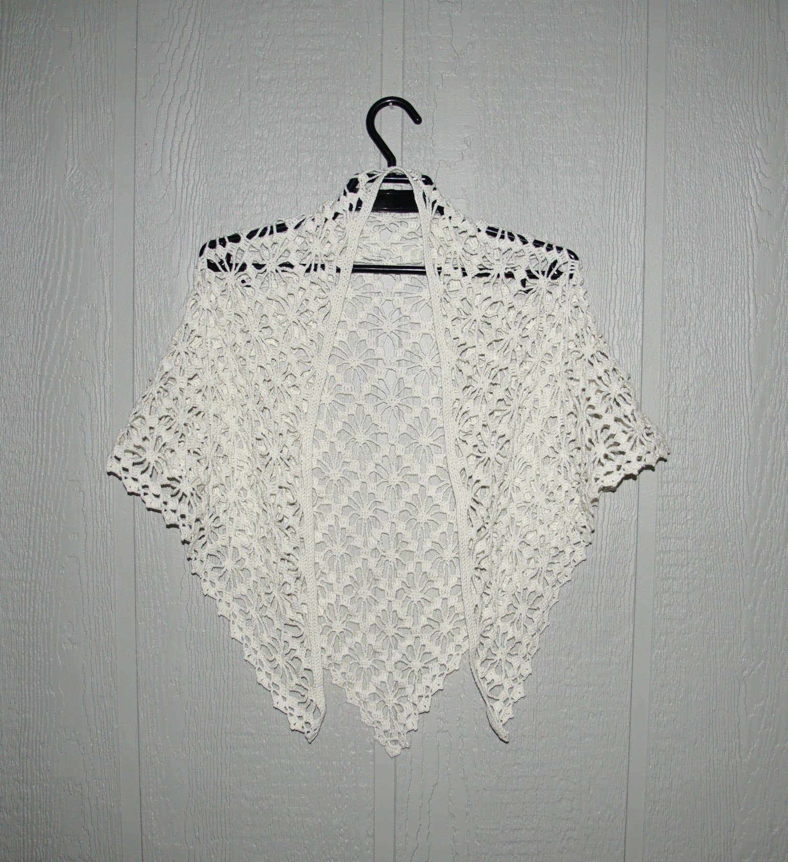 VIRKAD SJAL BOMULLSGARN * NY * EJ ANVÄND * CREME VIT