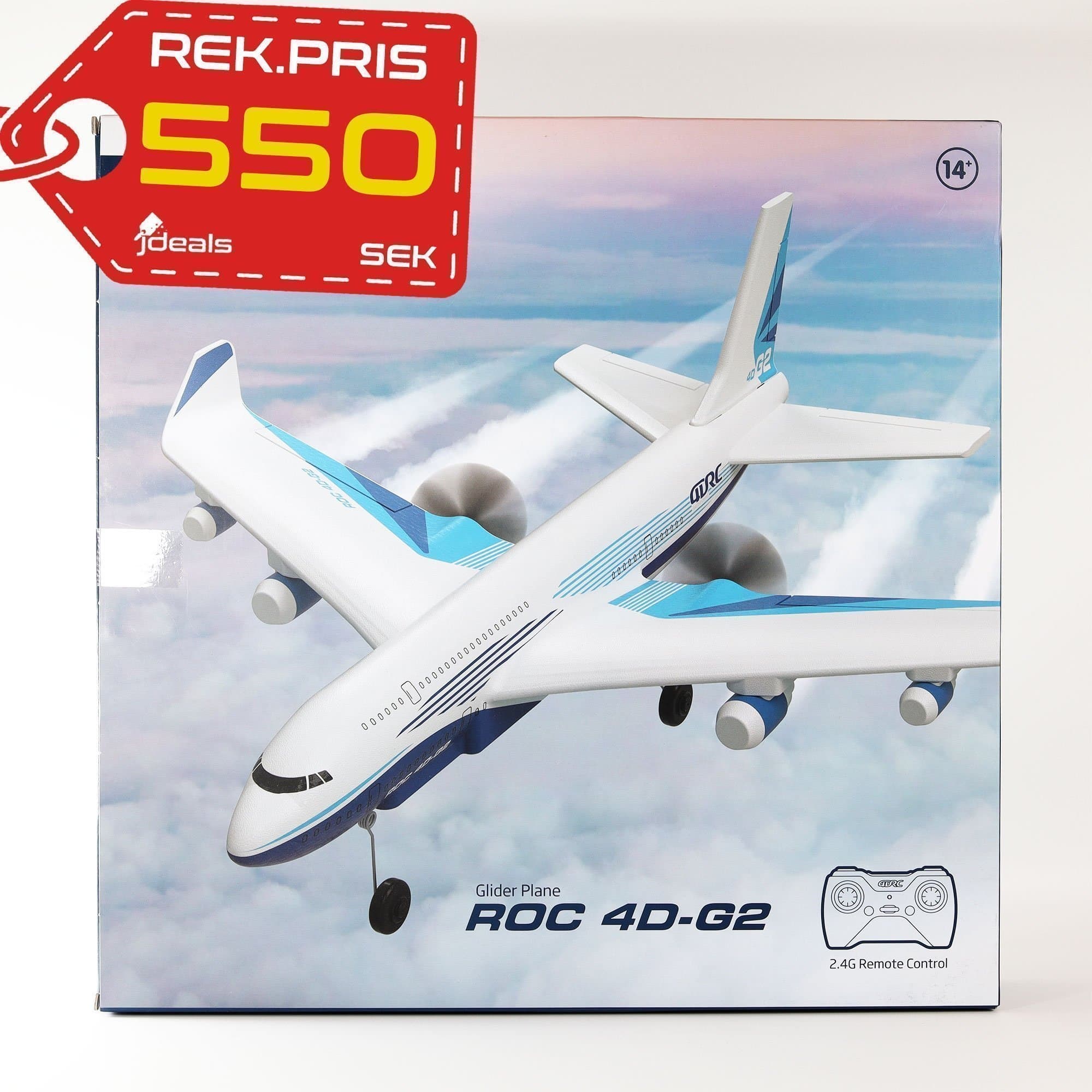 4DRC G2 Radiostyrt Flygplan – Jet för Barn & Vuxna, LED & 2 Batterier