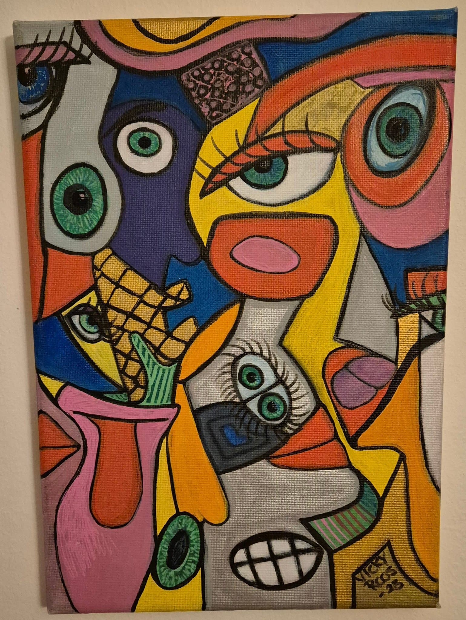 Tavla av Konstnären Vicky Roos VR Signerad 2023 Fantasifull Vackra färger