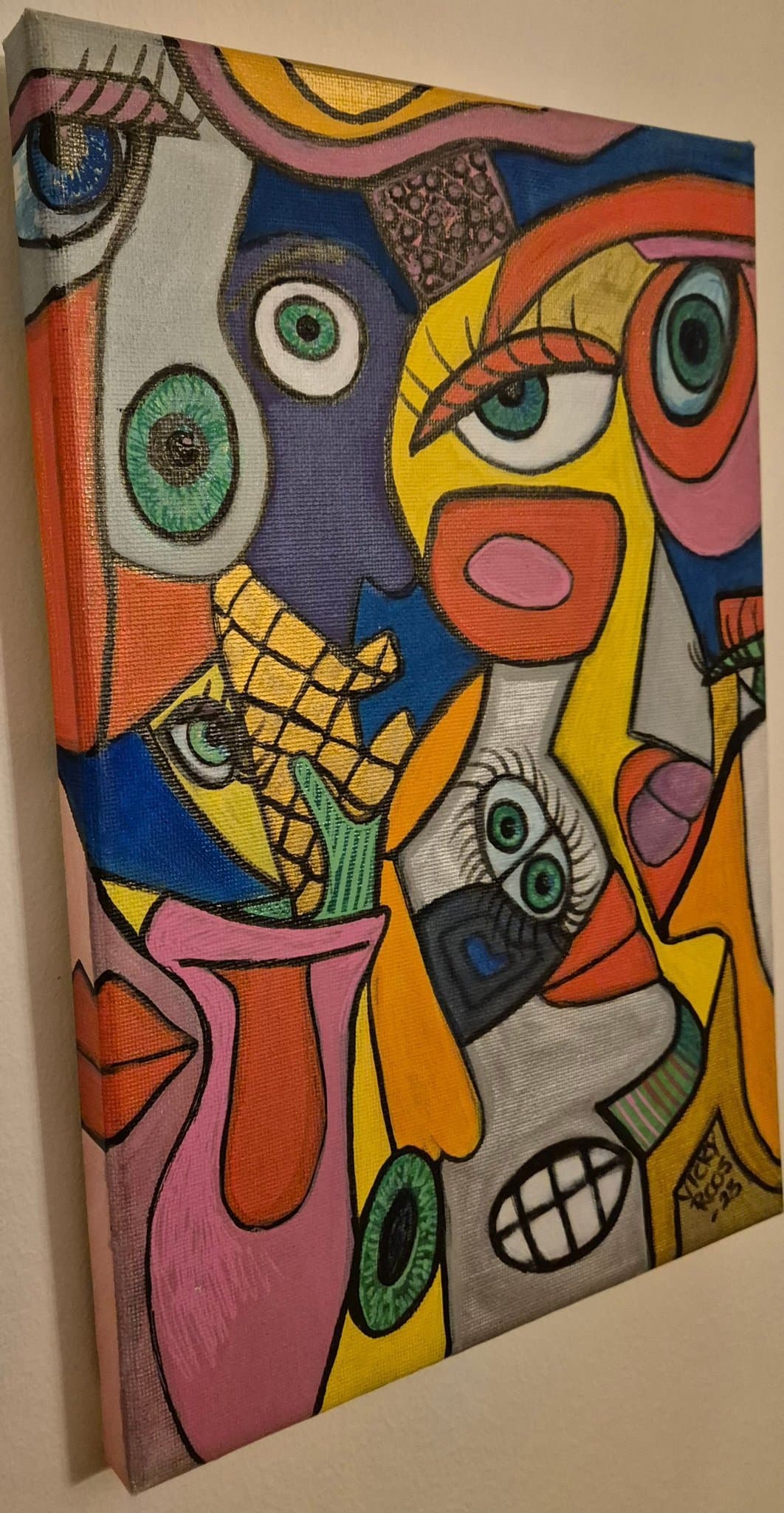 Tavla av Konstnären Vicky Roos VR Signerad 2023 Fantasifull Vackra färger