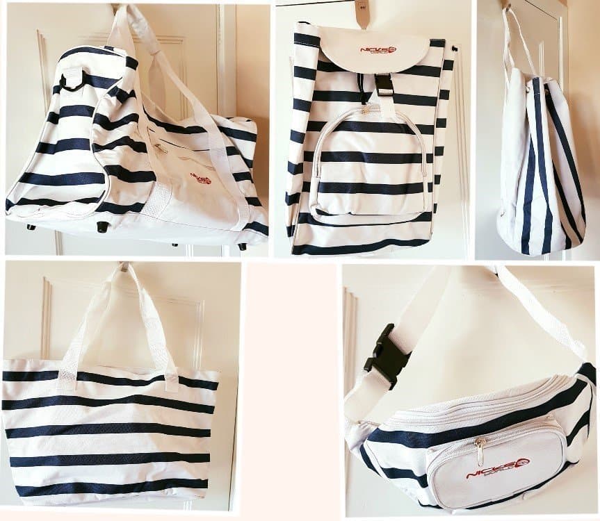 Set med 5 Randiga Väskor - Resväska, Ryggsäck, Strandväska m.m.