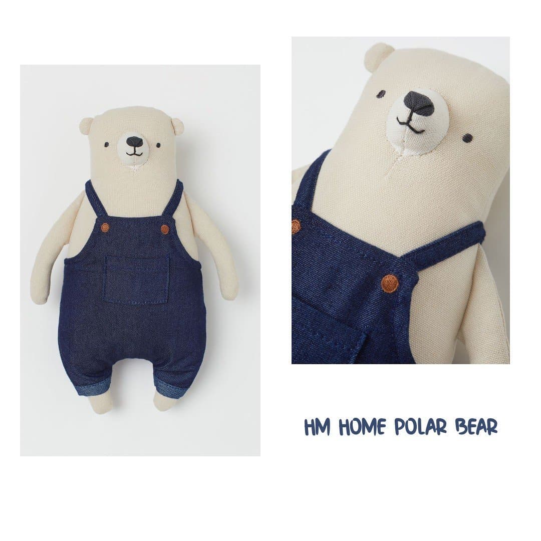 H&M Home isbjörn i 100% bomull, stl. 29 x 20 cm, vit, blå