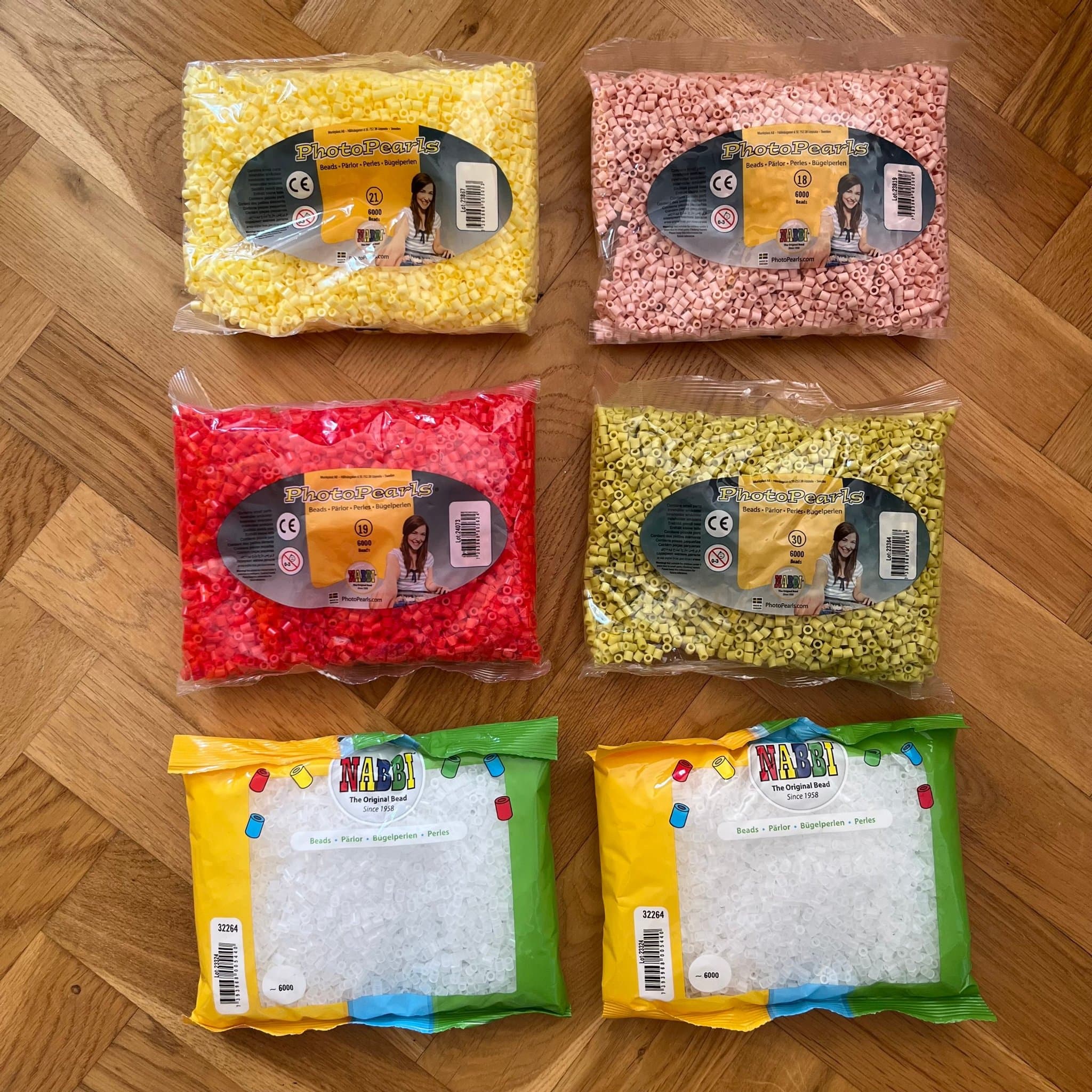 Pärlor för pyssel, 6 påsar, Nabbi PhotoPearls i flera färger