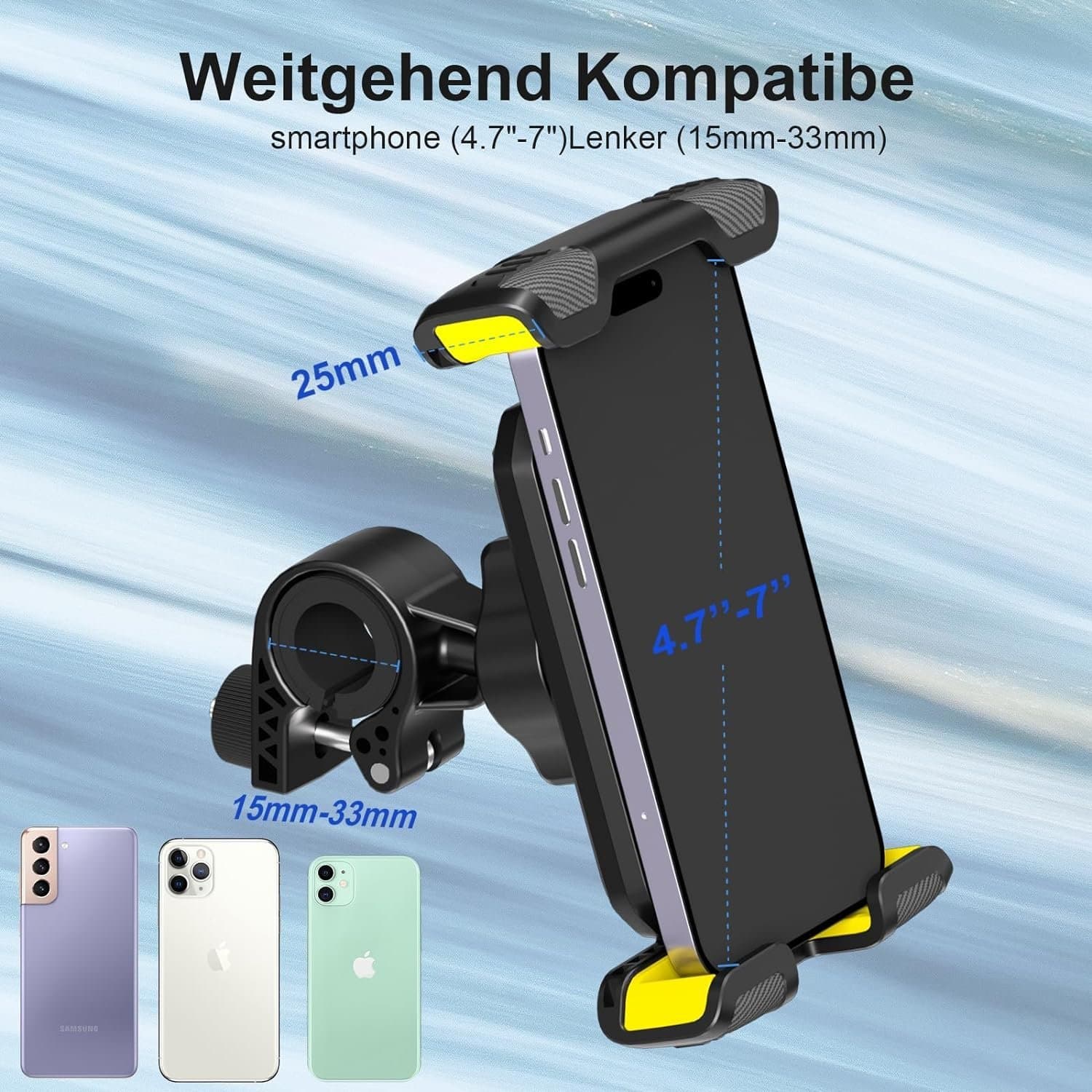 Mobilhållare cyklar, mc med Anti-shake • Universal 4,7–6,8 tum smartphones • SV