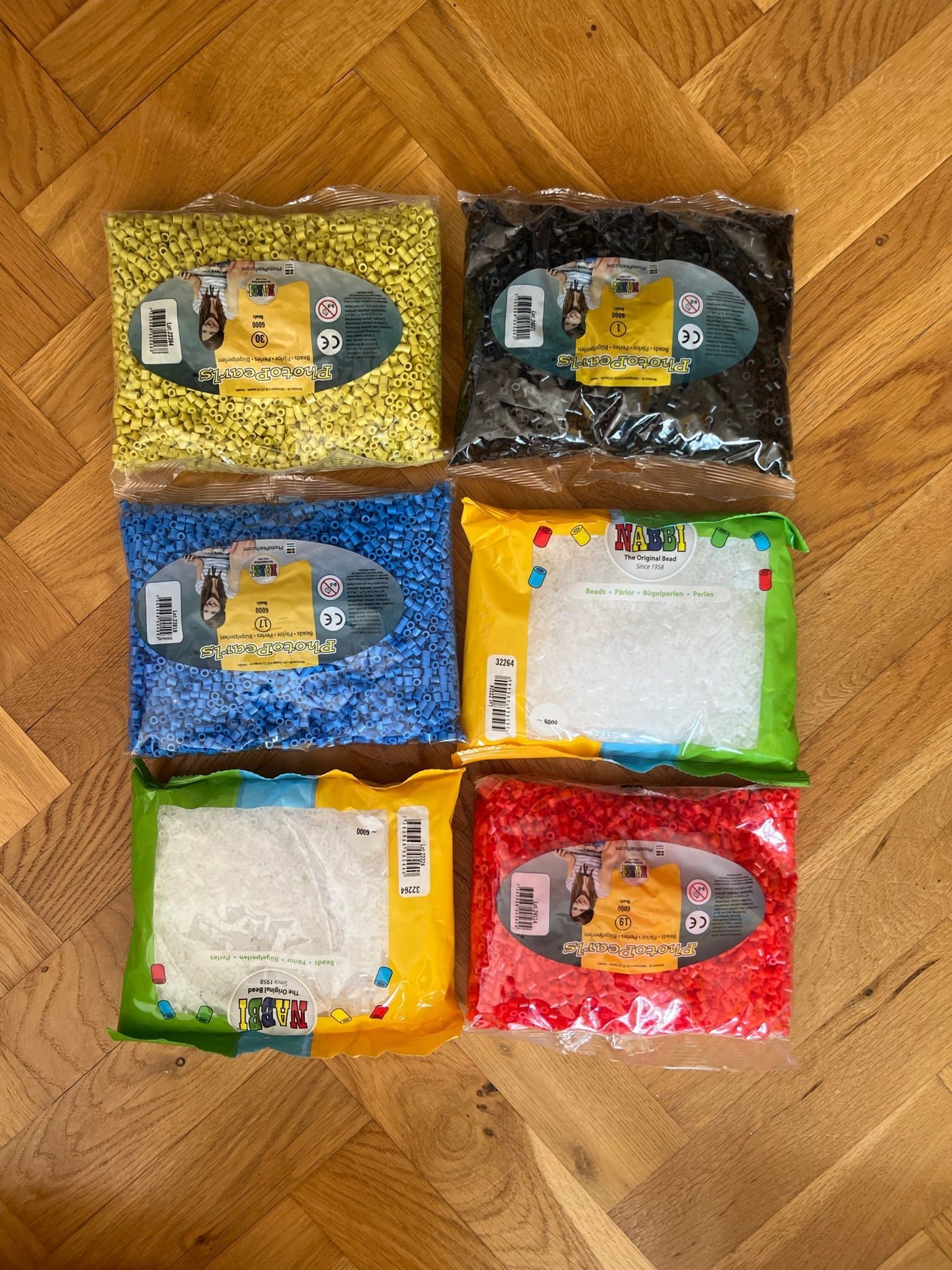 Nr 4 Pärlor för pyssel, 6 påsar, Nabbi PhotoPearls i flera färger