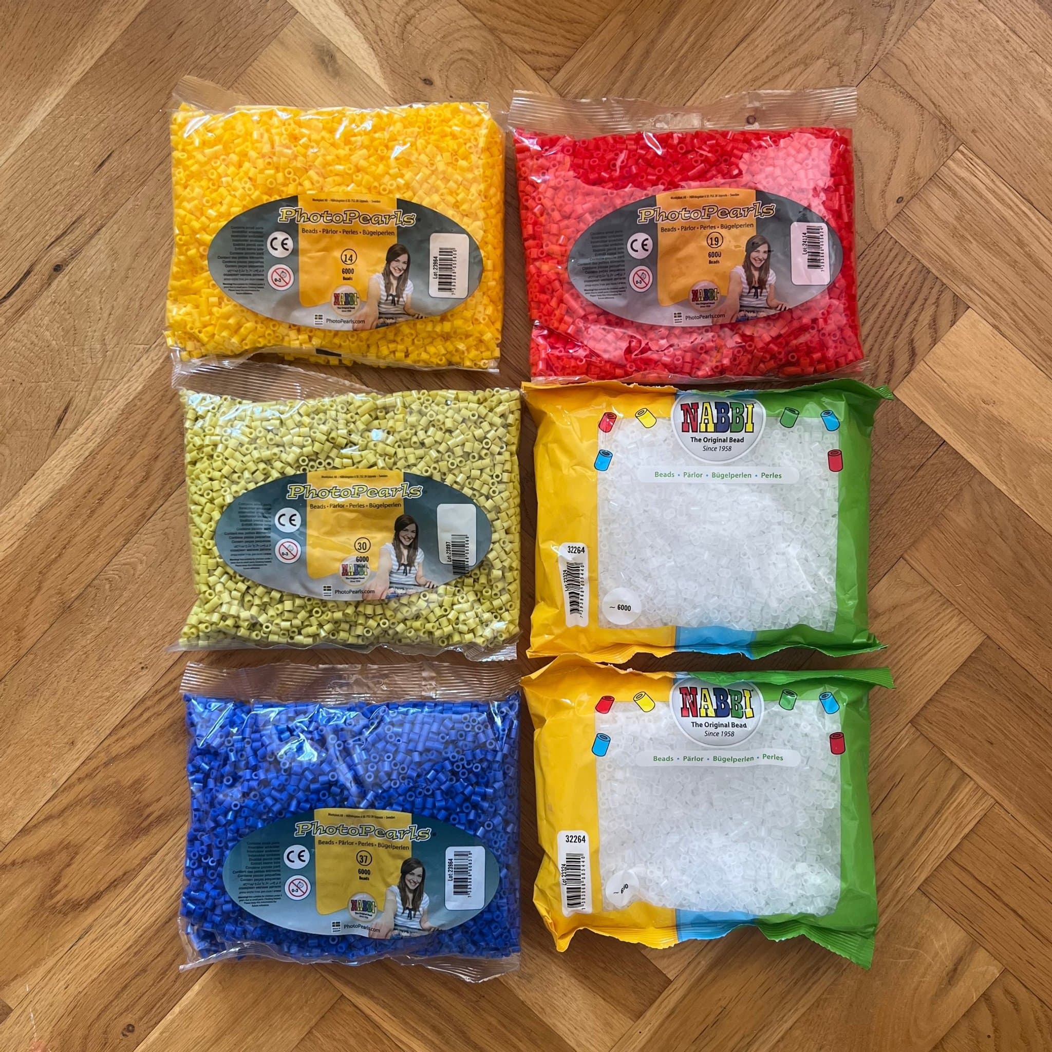 Nr 3 Pärlor för pyssel, 6 påsar, Nabbi PhotoPearls i flera färger