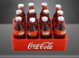 Coca-Cola 12st flaskor + Back (tot: 13 delar) Coke Cola miniatyr dockskåp