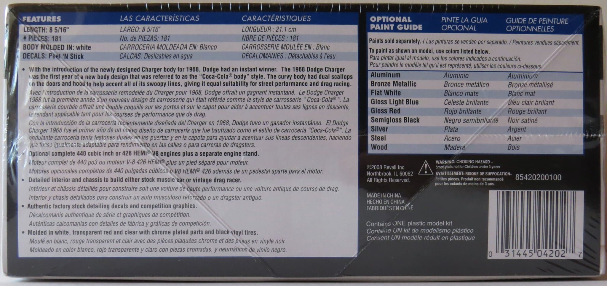 Revell '68 Dodge Charger R/T 2-i-1 modellbil, inplastad i skala 1:25