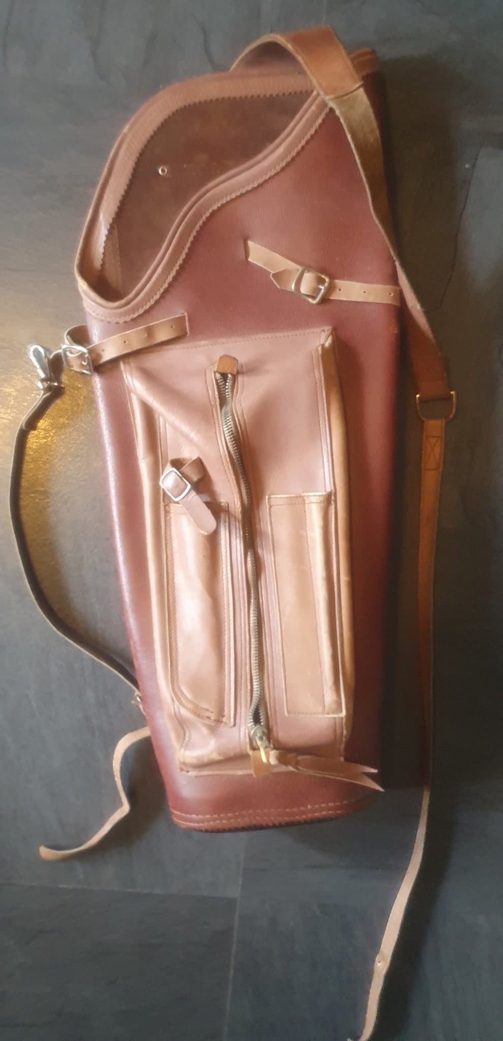 VINTAGE pilkoger King sport Line BROWN Leather back quiver Archery bågskytte etc