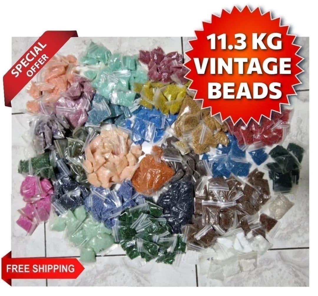 Huge Vintage Glass Seed & Bugle Beads Lot, 11kg Mixed Colors, Jewelry Making NOS