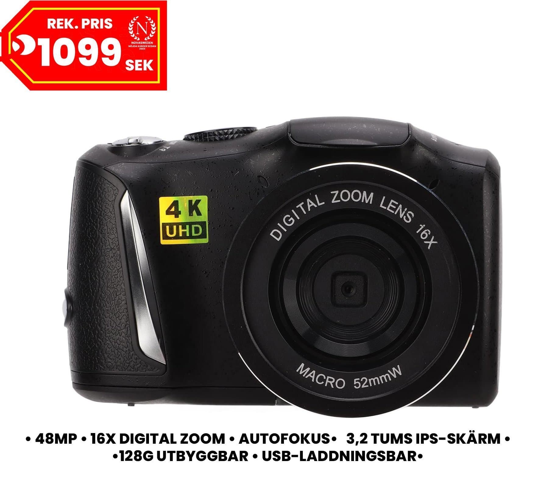 4K Digitalkamera •48MP • 128gb • 16x Zoom • 3.2 " skärm • Laddbar • SV-FF