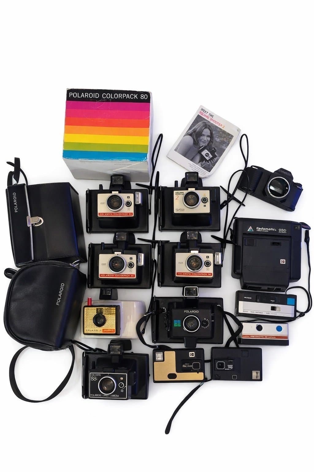 Stor samling Polaroid & Kodak instantkameror – vintage retropaket