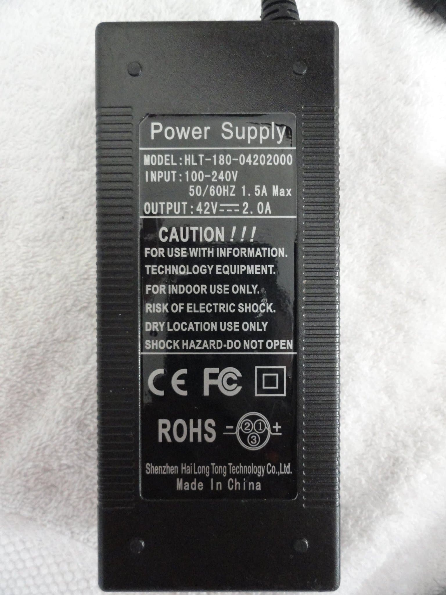 Laddare HLT-180-04202000 42V 2.0A Rund 3‑pin kontakt elcykel elspark elscooter