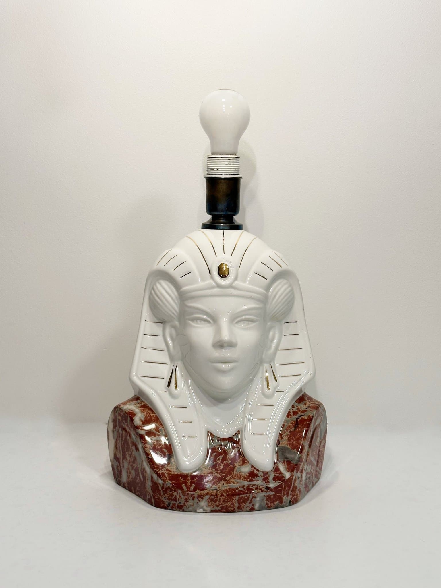 Jätte Vacker Vintage Porslin Bordslampa - Farao - Super Skick 1900tal
