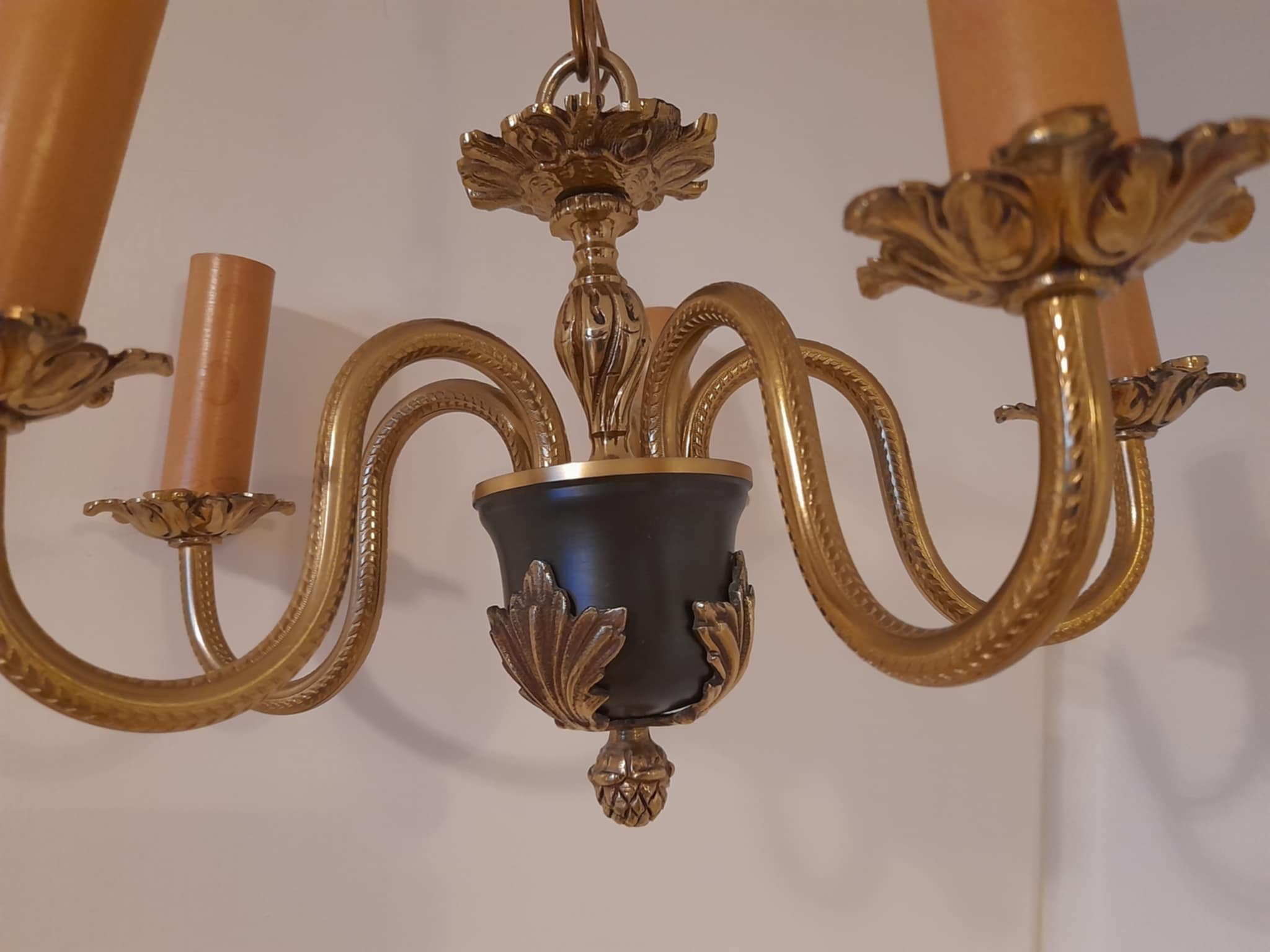 Vintage taklampa – mässing, 5 armar, 48×59 cm