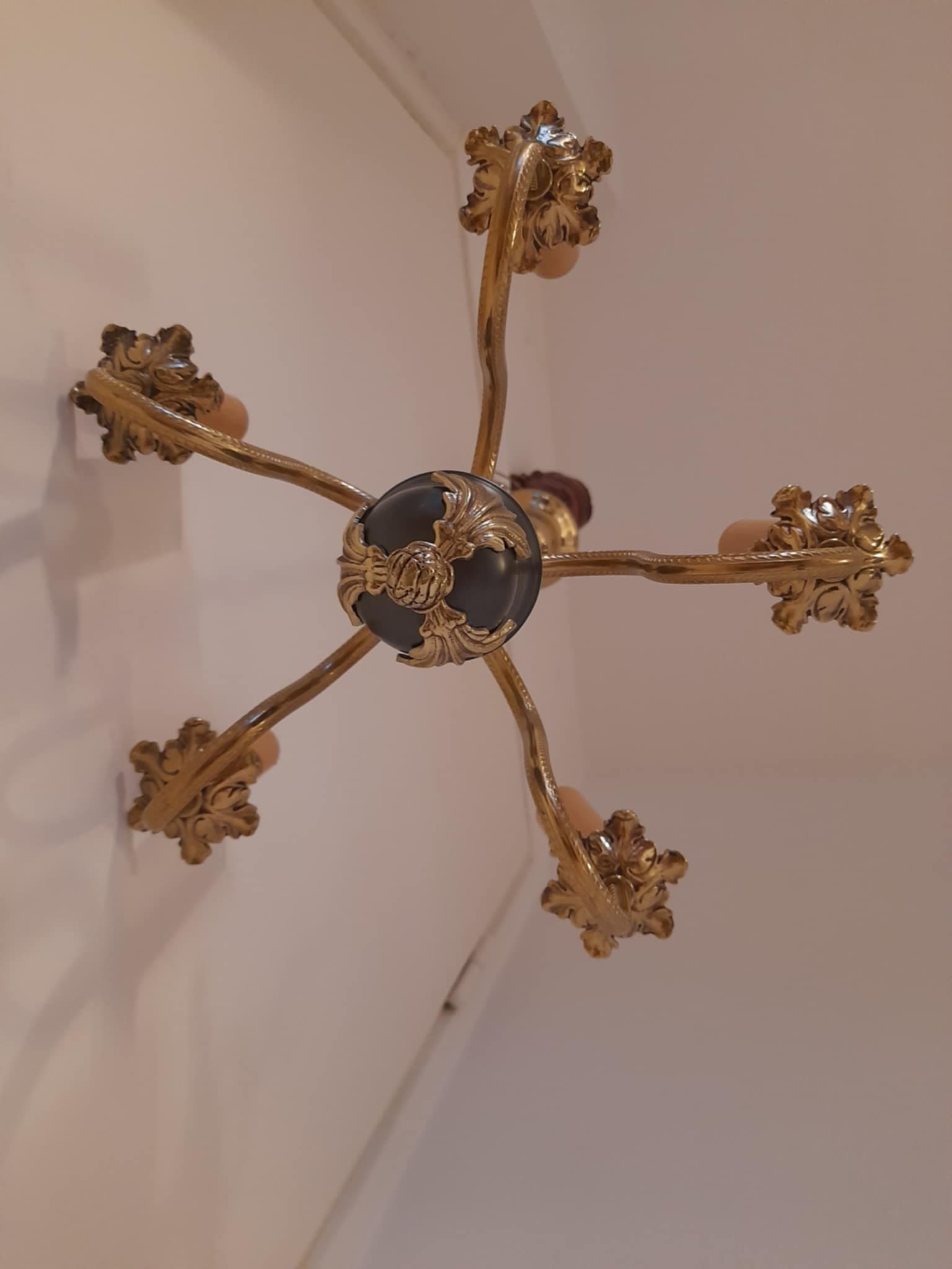 Vintage taklampa – mässing, 5 armar, 48×59 cm