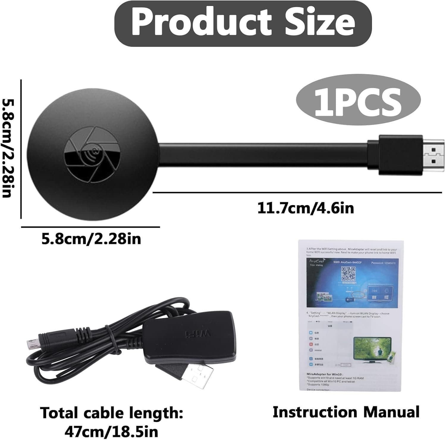 Trådlös 1080p HDMI Dongle TV för Airplay/iOS/Android • 2,4 GHz-Wifi • SV