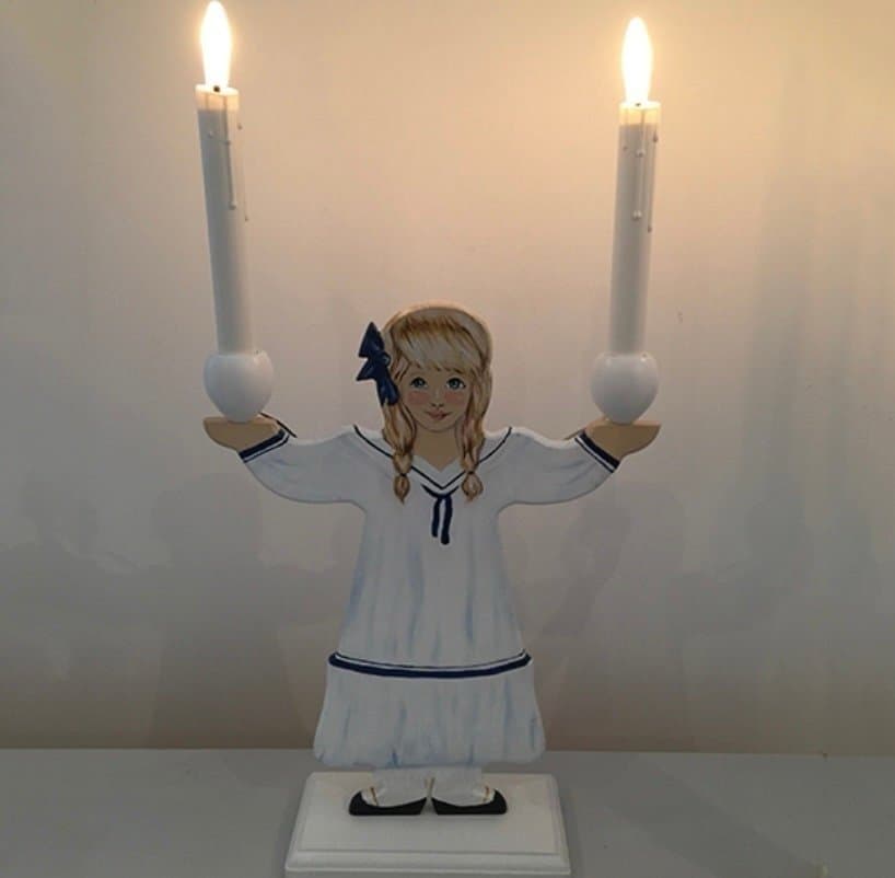 Omålad ljusdocka, flicka med rosett