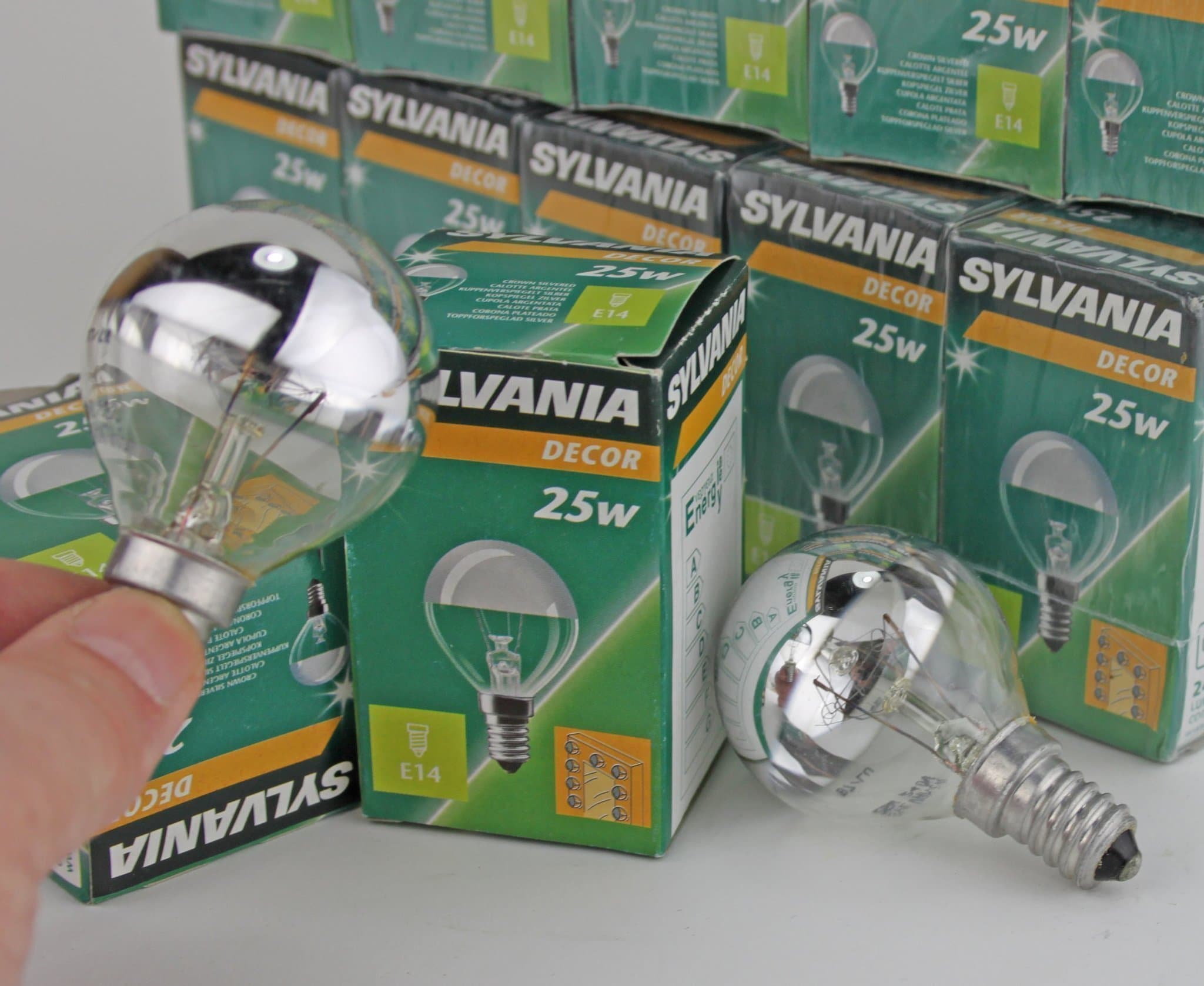 NYA! 10st Sylvania 25w 240v B7/LU silvertopp E14 spegeltopp 185lm Klotlampa