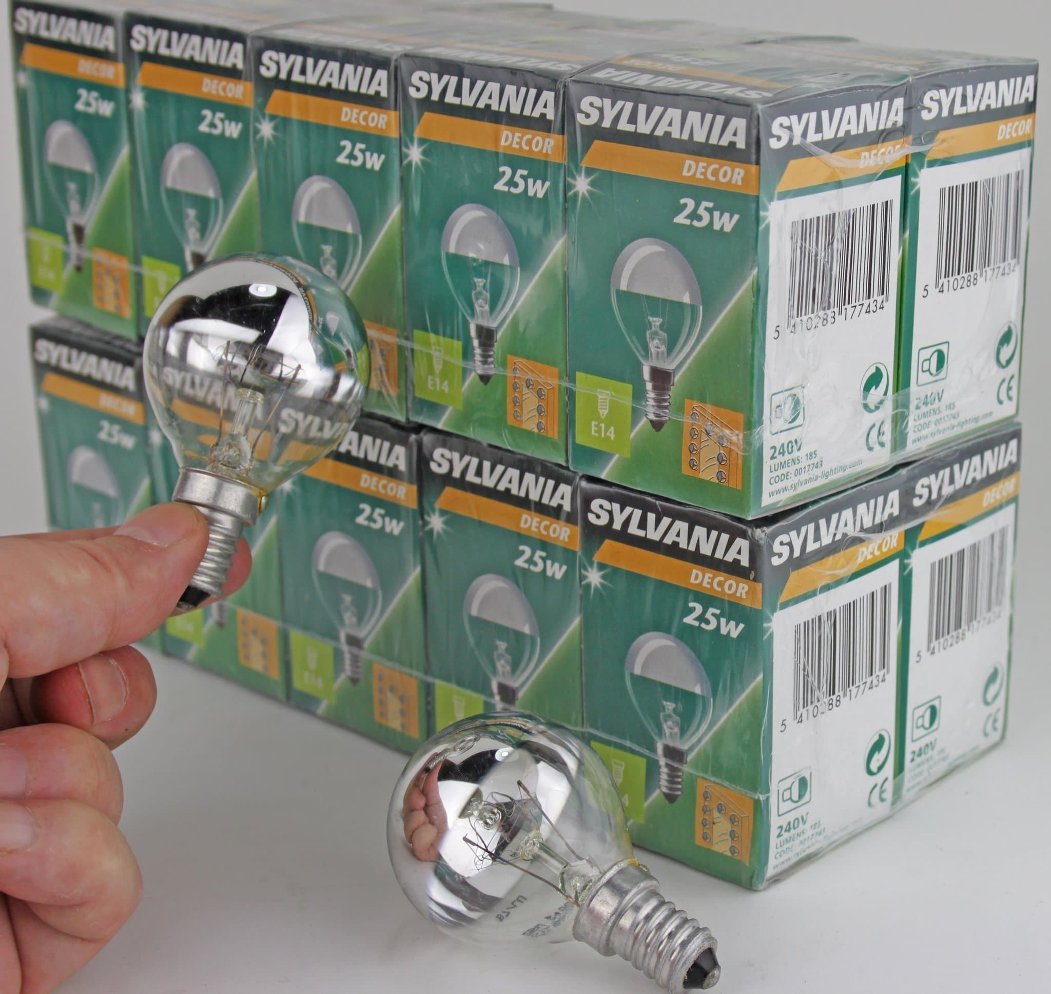 NYA! 10st Sylvania 25w 240v B7/LU silvertopp E14 spegeltopp 185lm Klotlampa