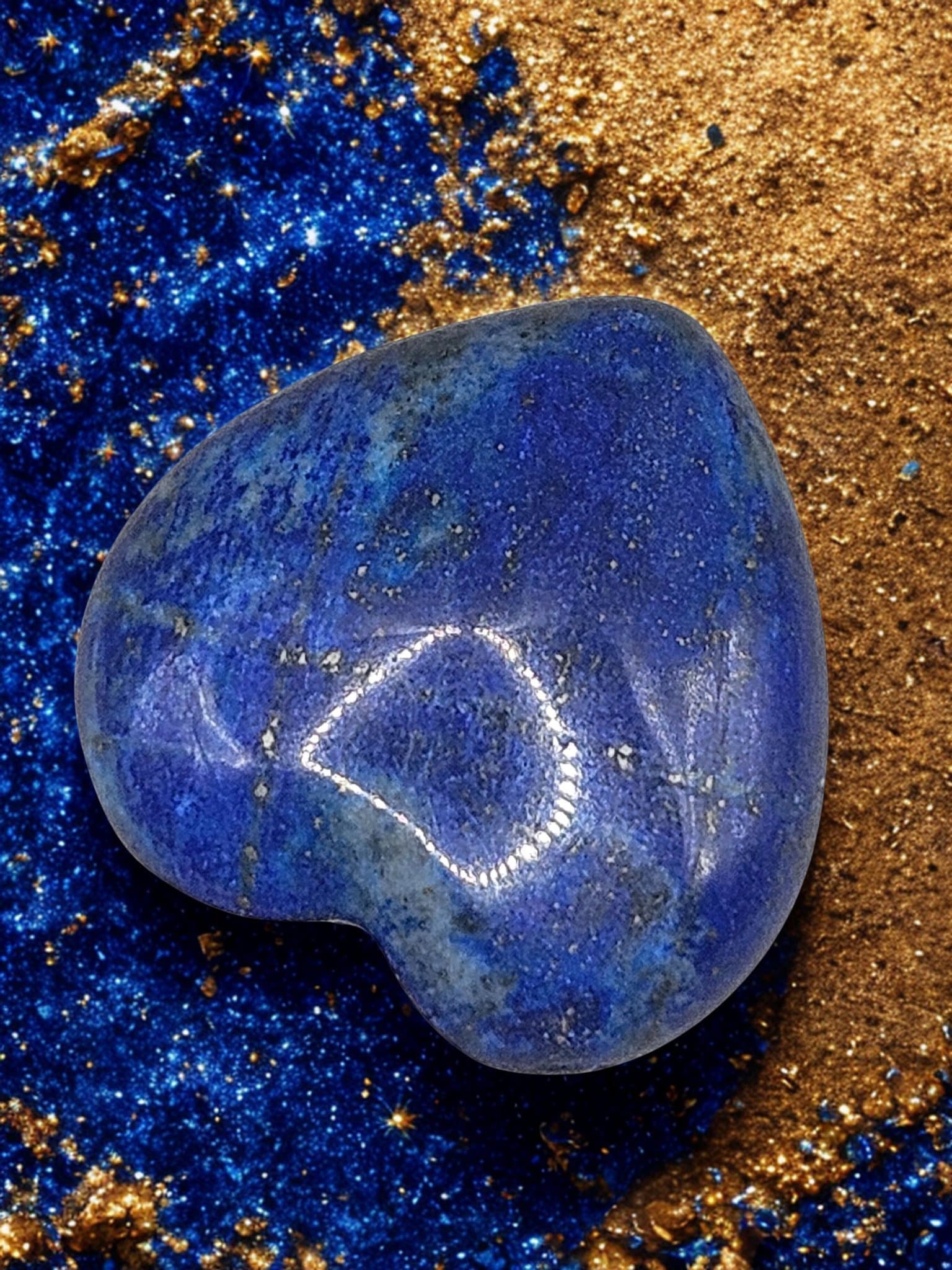 Visdomshjärta i lapis lazuli – extra bulligt 30x15 mm