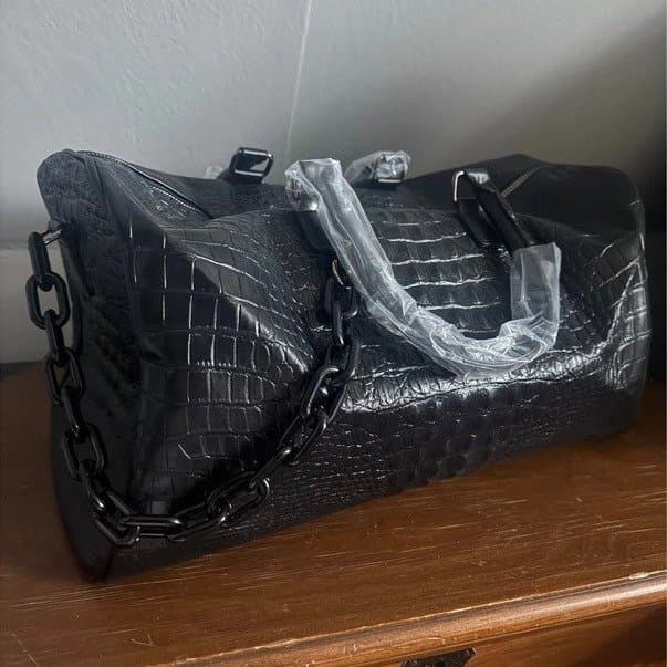 Lyxig Weekendbag / Väska – Svart Krokodilmönster & Kedja