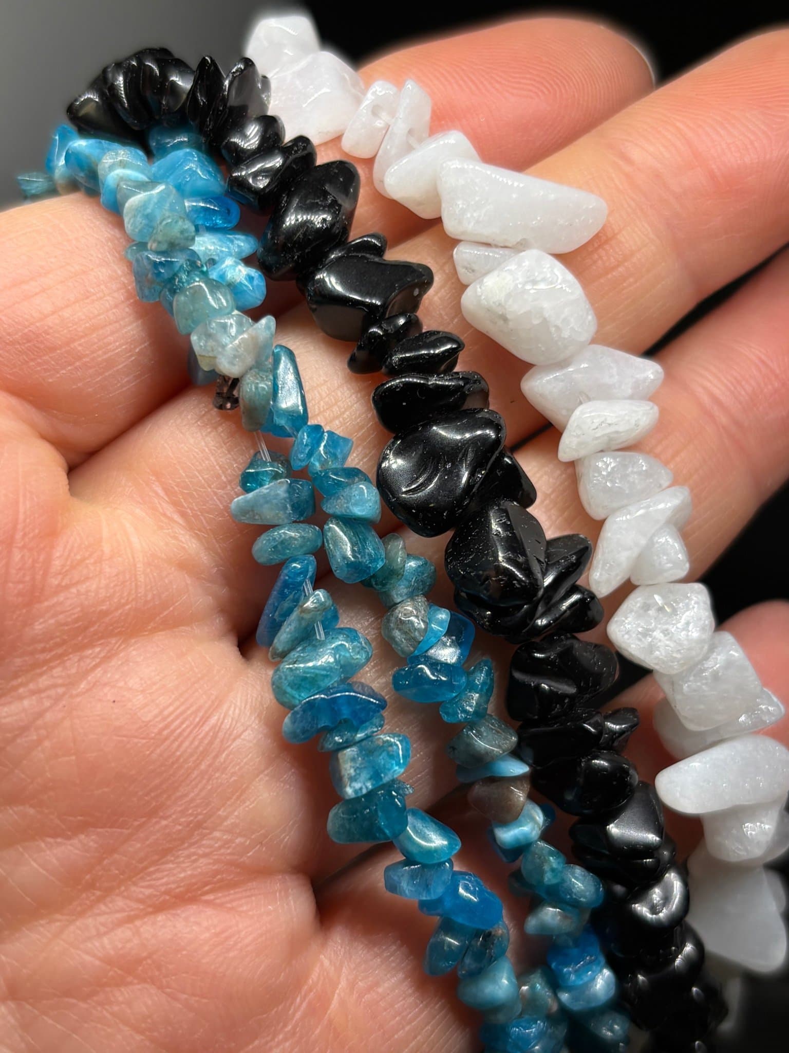4 pärlsträngar aptit obsidian bergkristall