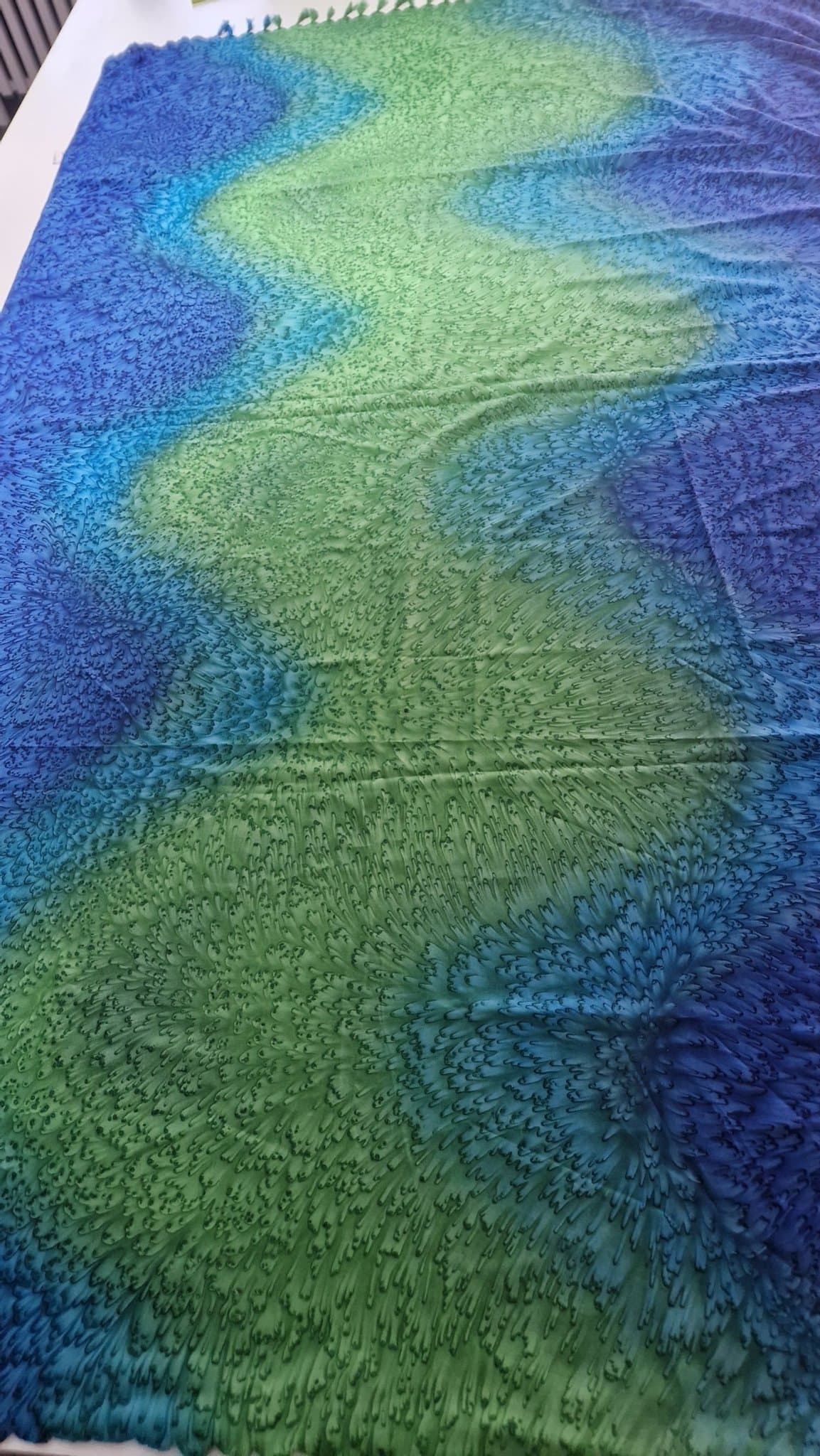 Stor kangas/schal i 2 delar för byst och höfter i färgerna blått, grönt, turkos